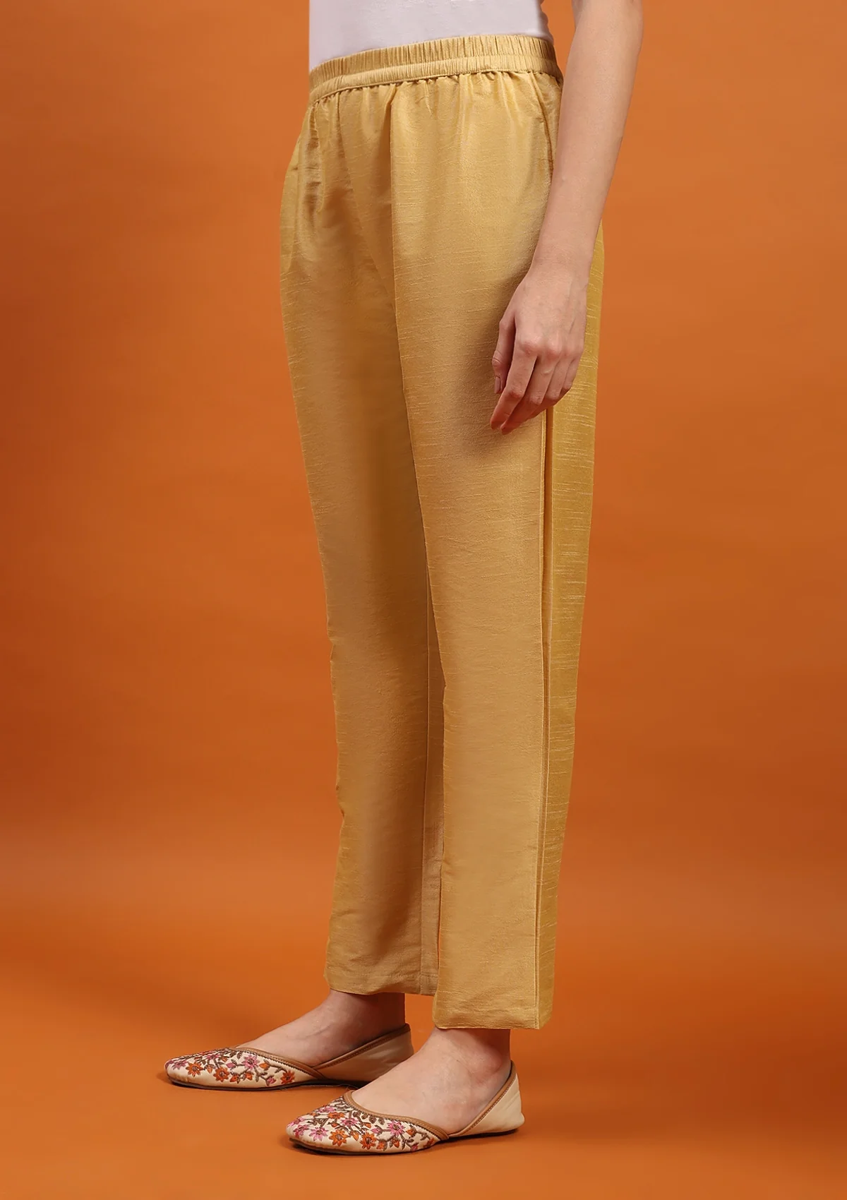 HOC Art Silk Solid Women's Pants - Golden - Image 4