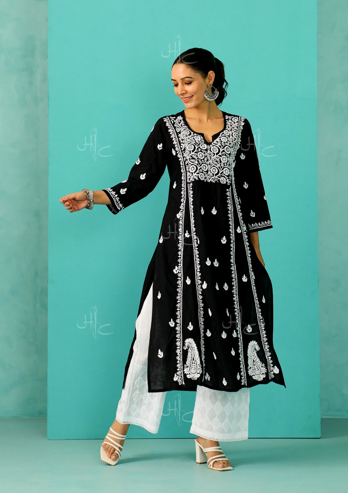 Chandni Chikankari Cotton A-line Kurta
