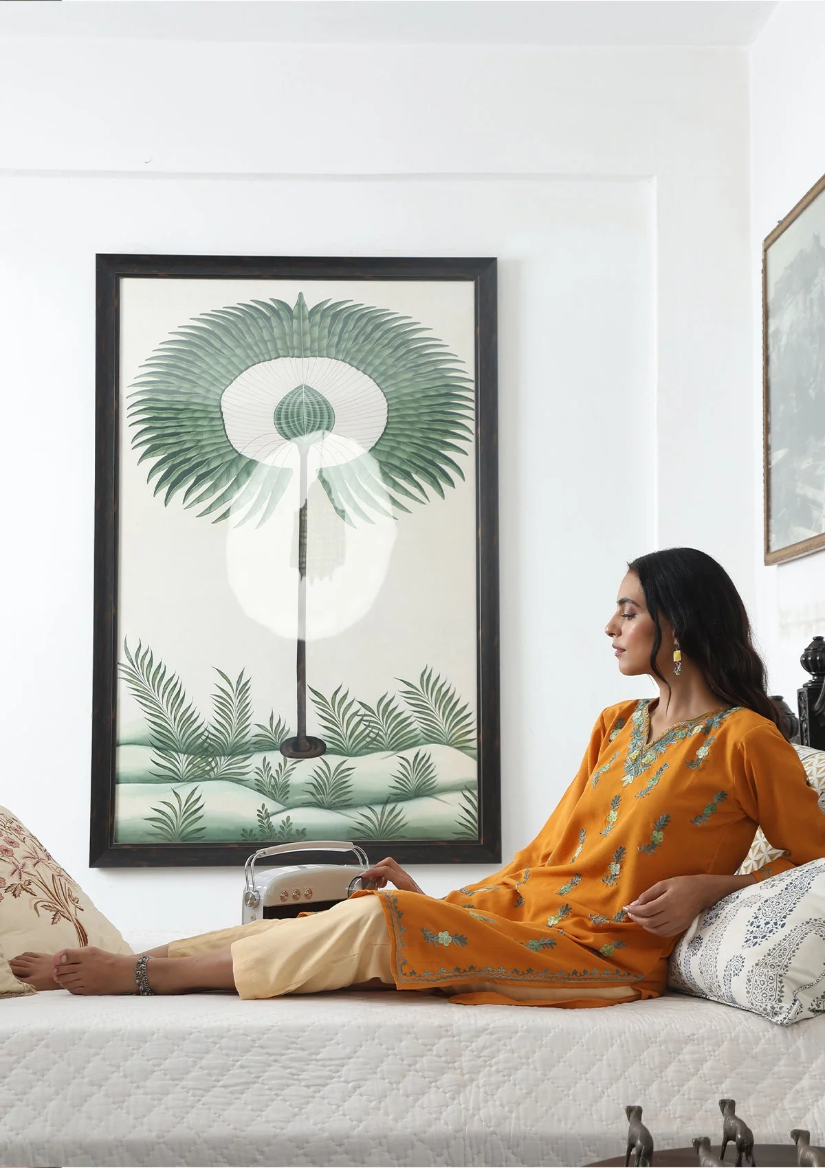 HOC Aari Embroidered Cotton Solid Women's Long Kurta - Yellow - Image 6