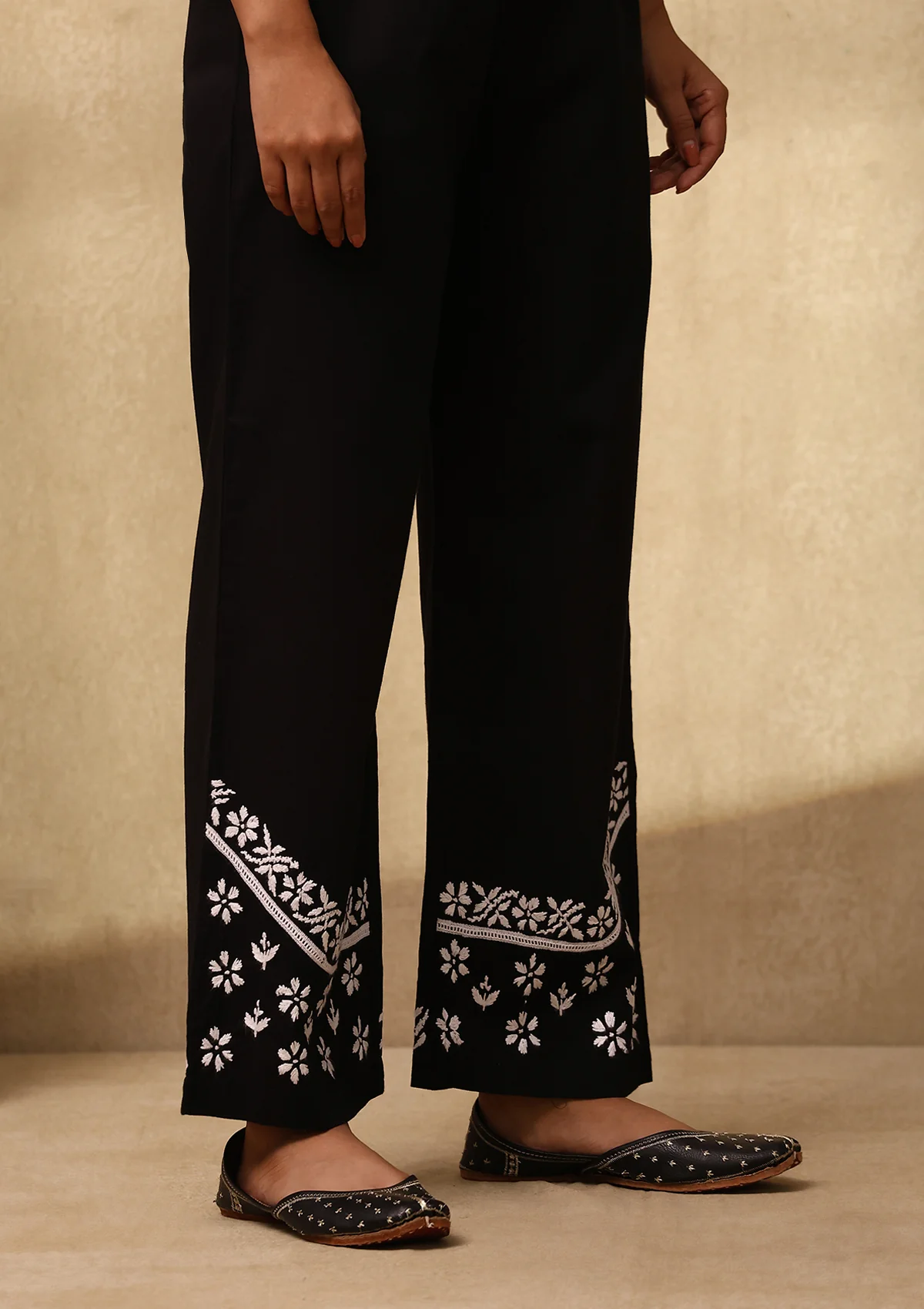 HOC Cotton Cambric Chikankari Solid Women's Palazzo - Black - Image 2