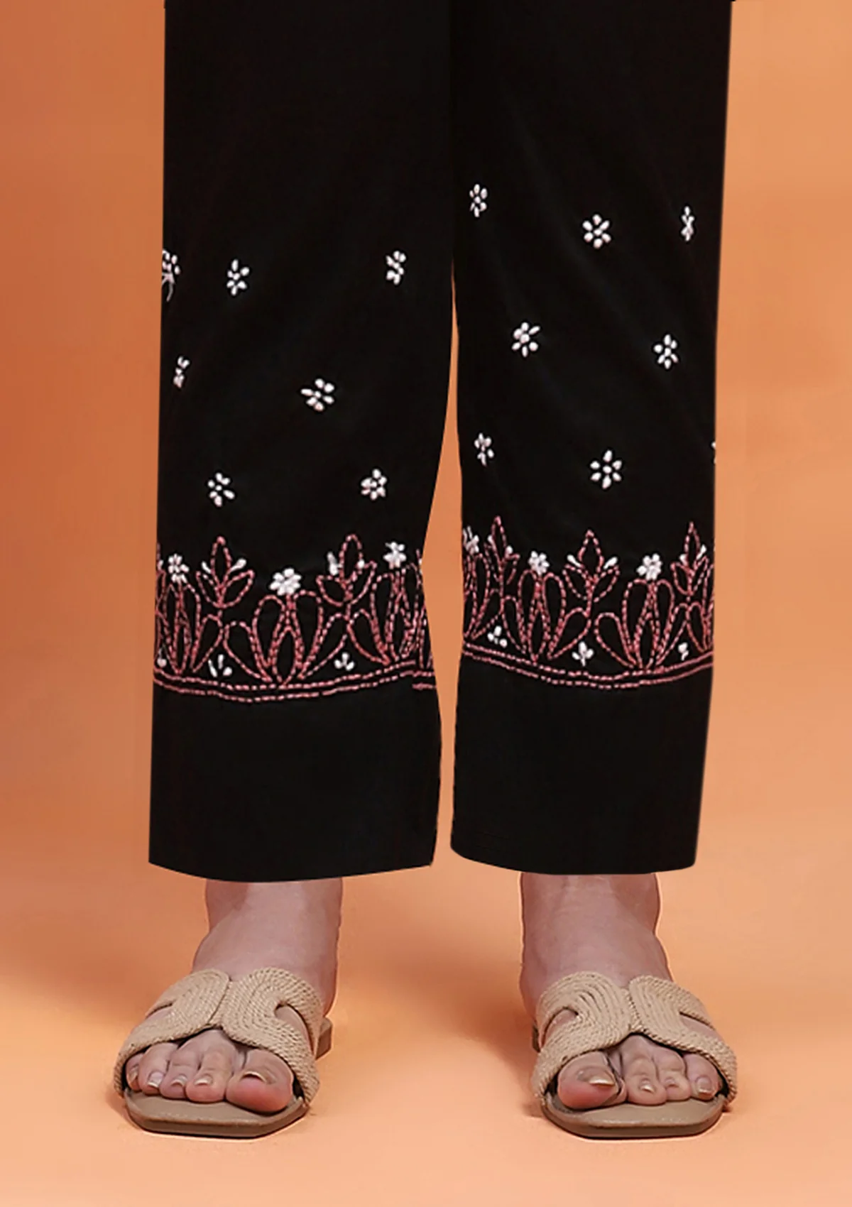 HOC Cotton Cambric Chikankari Solid Women's Pant - Black - Image 2