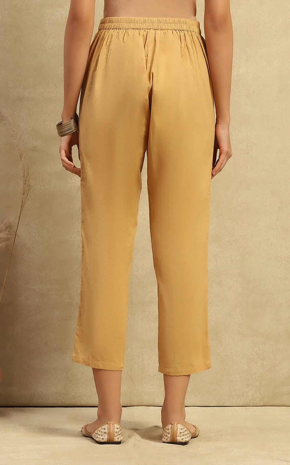 HOC Cotton Cambric Chikankari Women's Solid Pants - Brown - Image 3