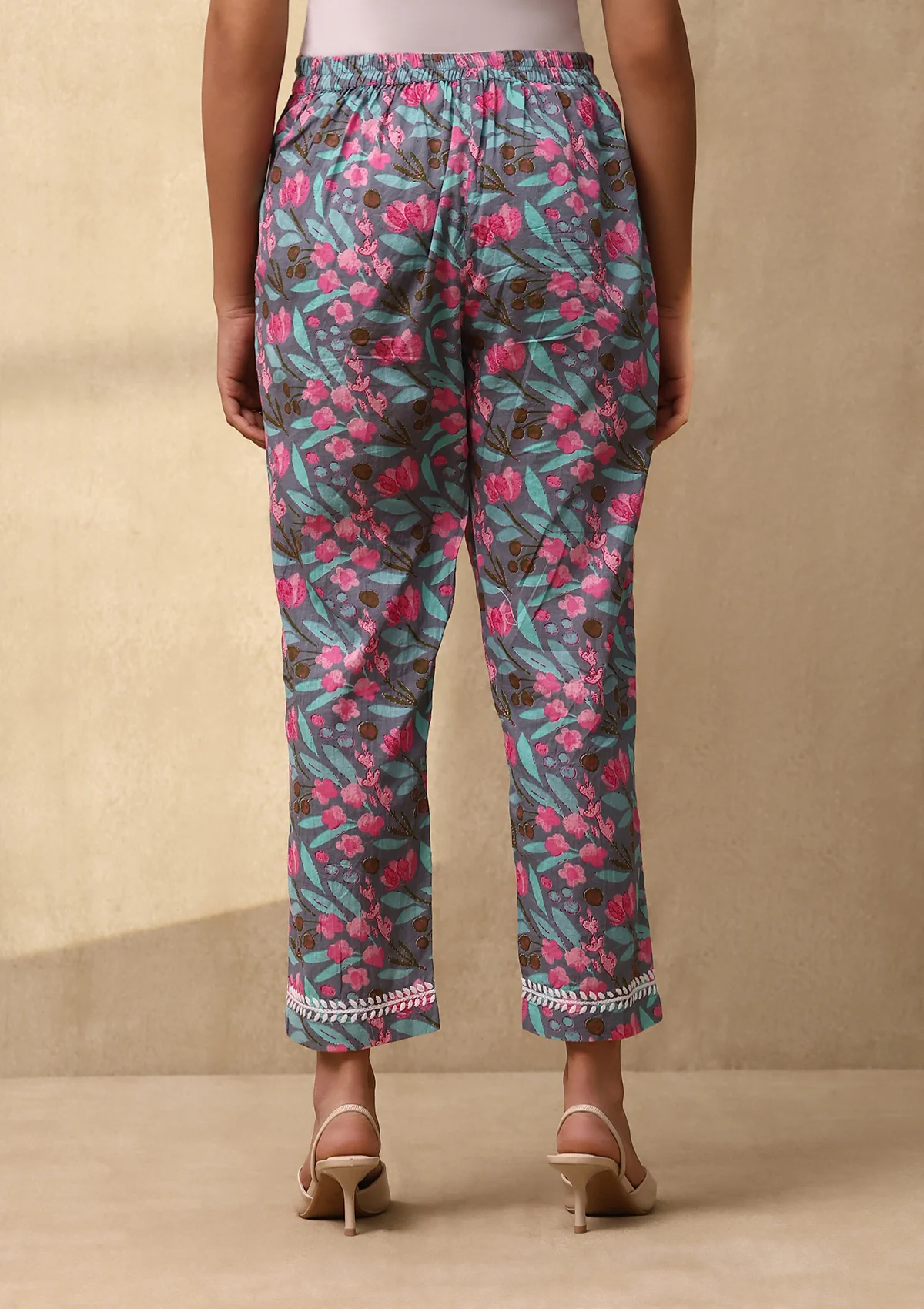 Cotton Chikankari Printed Women's 2 PC Co-ord Set - Grey - Image 7