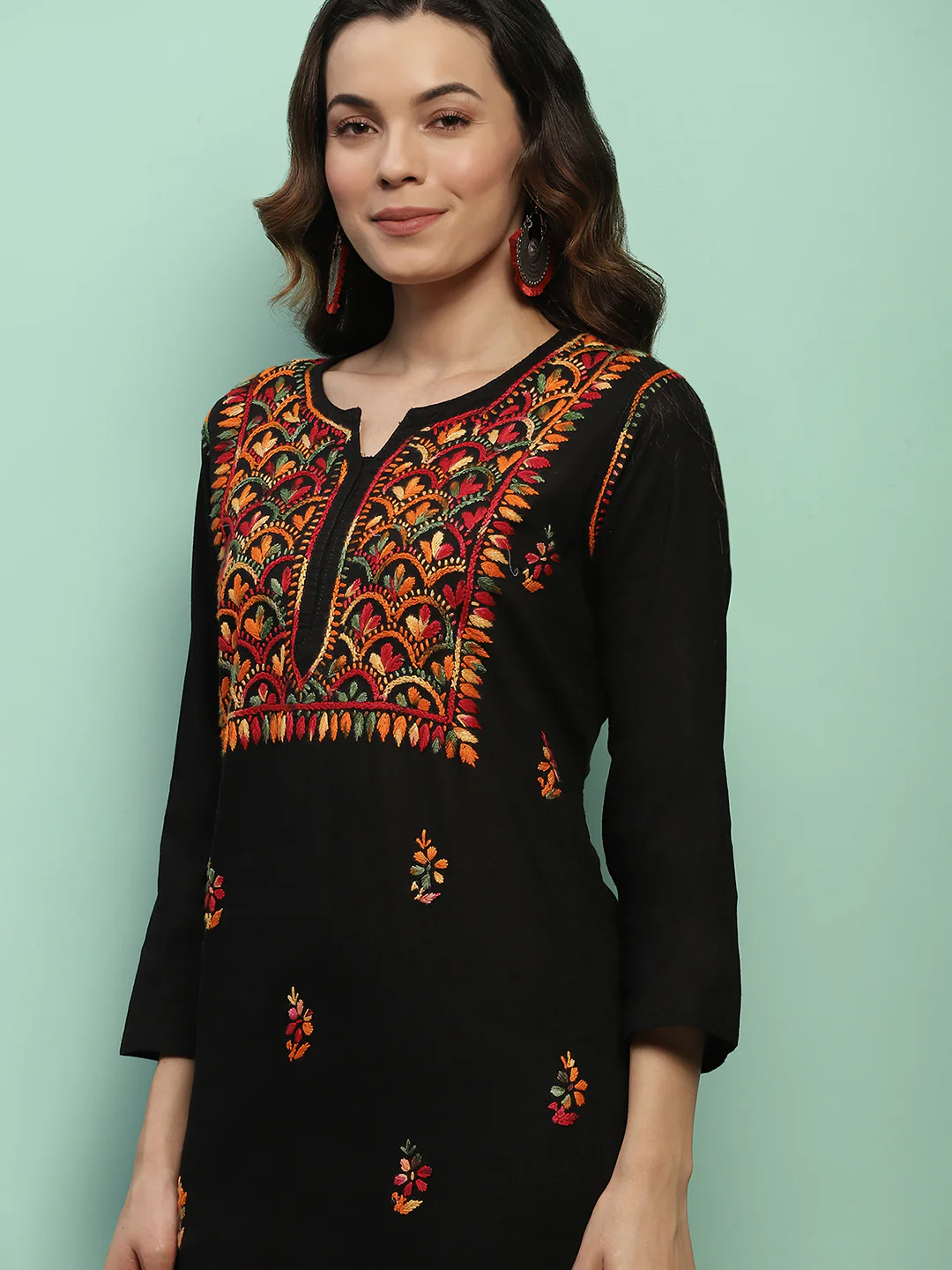 HOC Cotton Chikankari Solid Women's Long Kurta - Black - Image 3