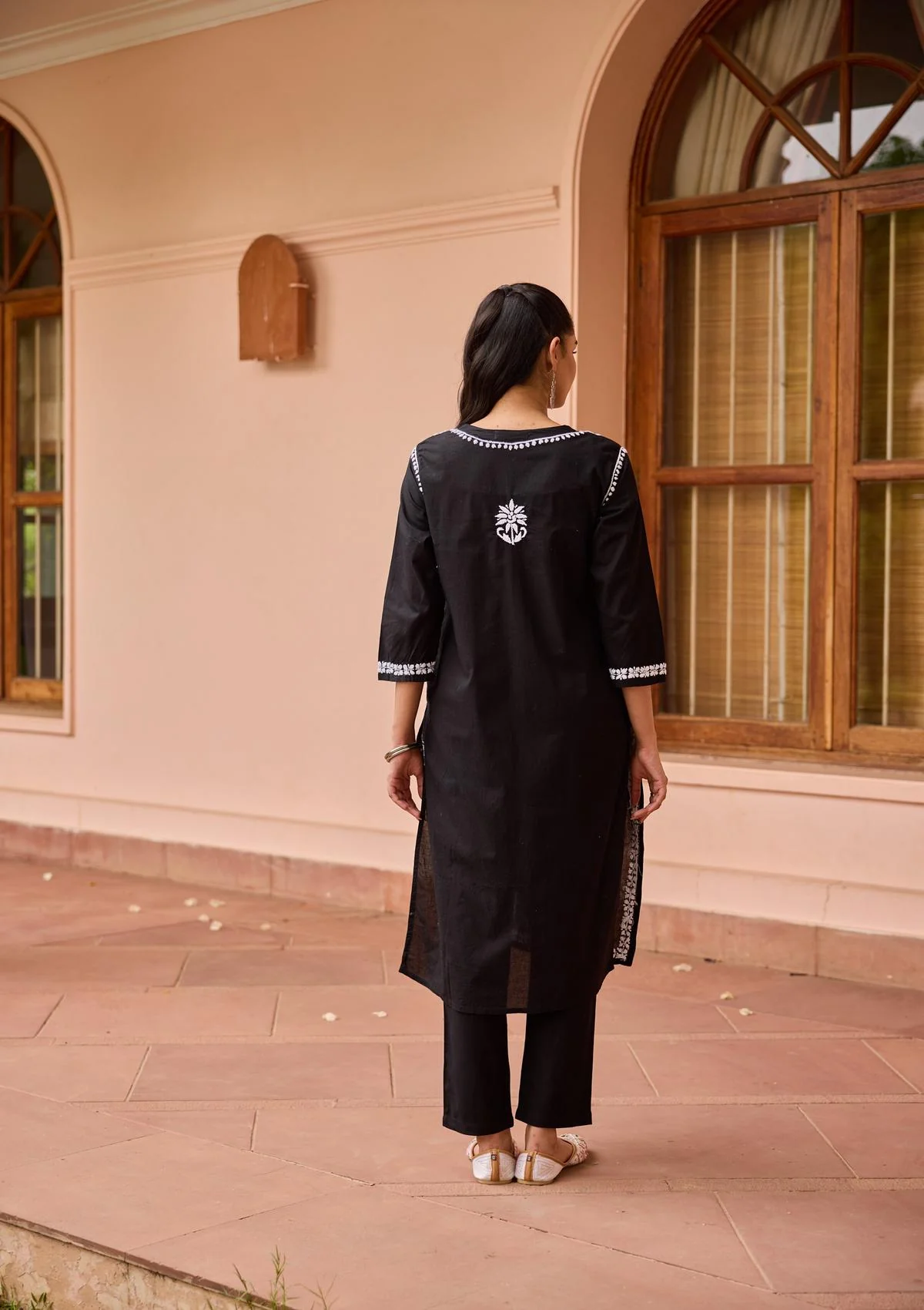 HOC Cotton Chikankari Solid Women's Long Kurta - Black - Image 5