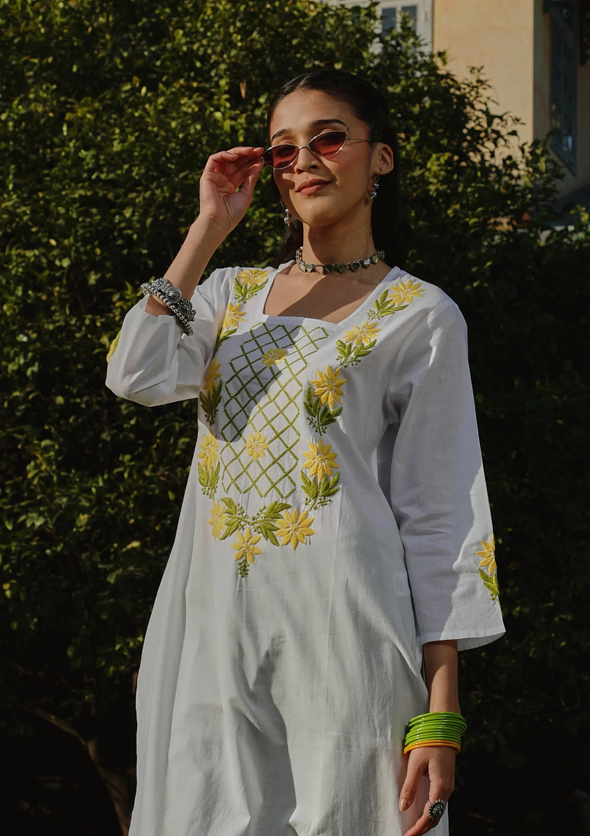 HOC Cotton Chikankari Solid Women's Long Kurta - White - Image 6