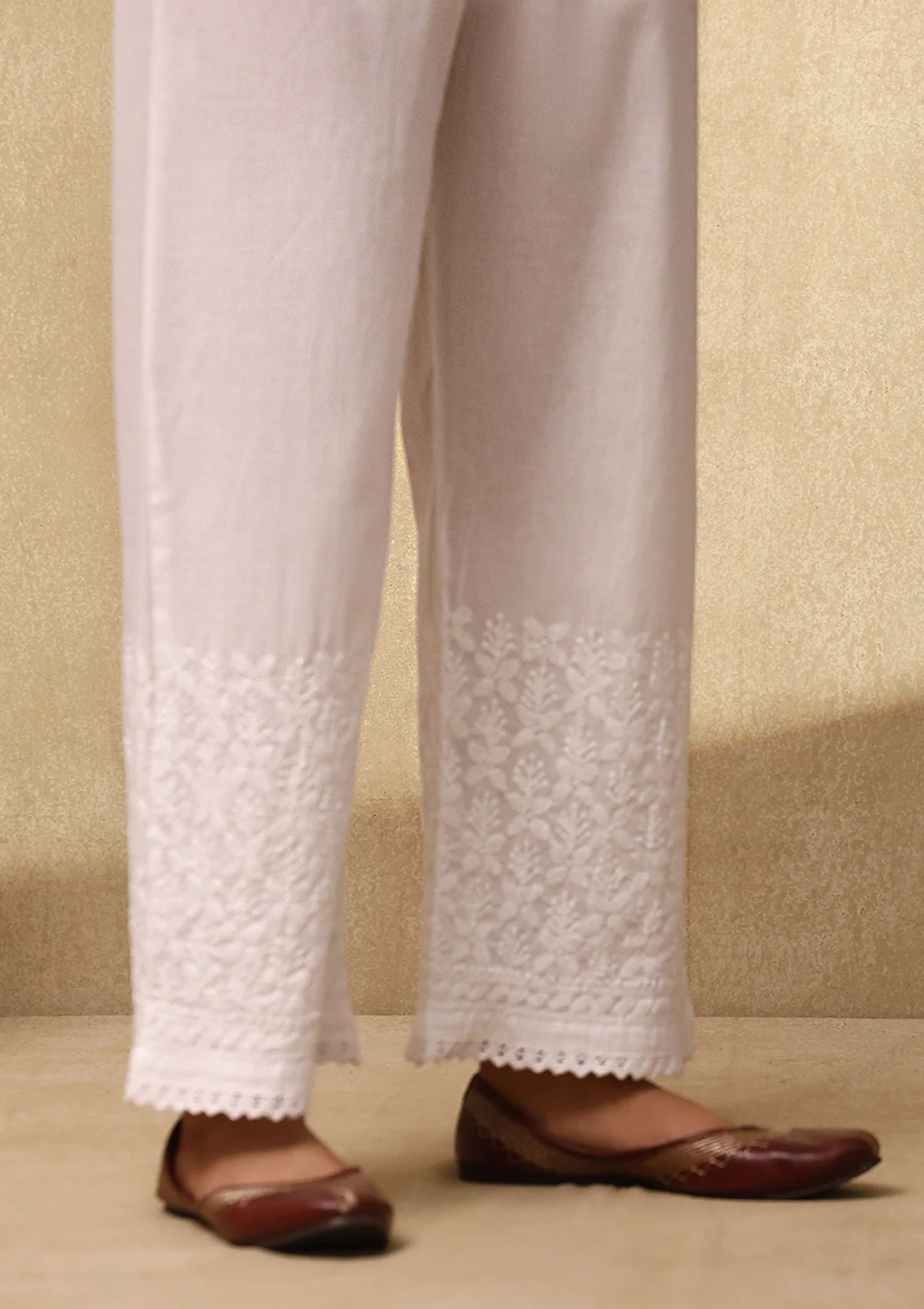 HOC Cotton Chikankari Solid Women's Palazzo - White - Image 2