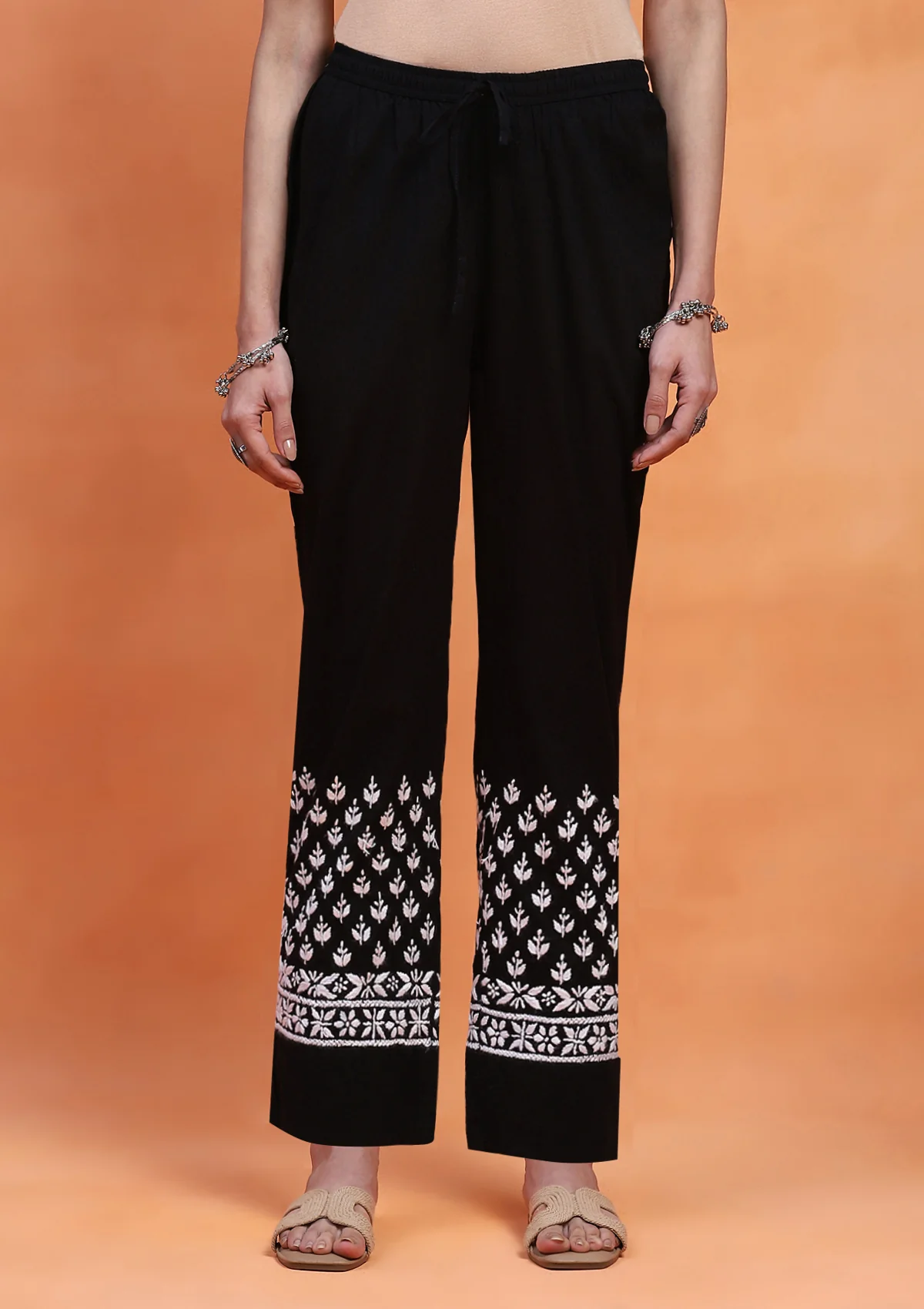 HOC Cotton Chikankari Solid Women's Pant - Black - Image 3
