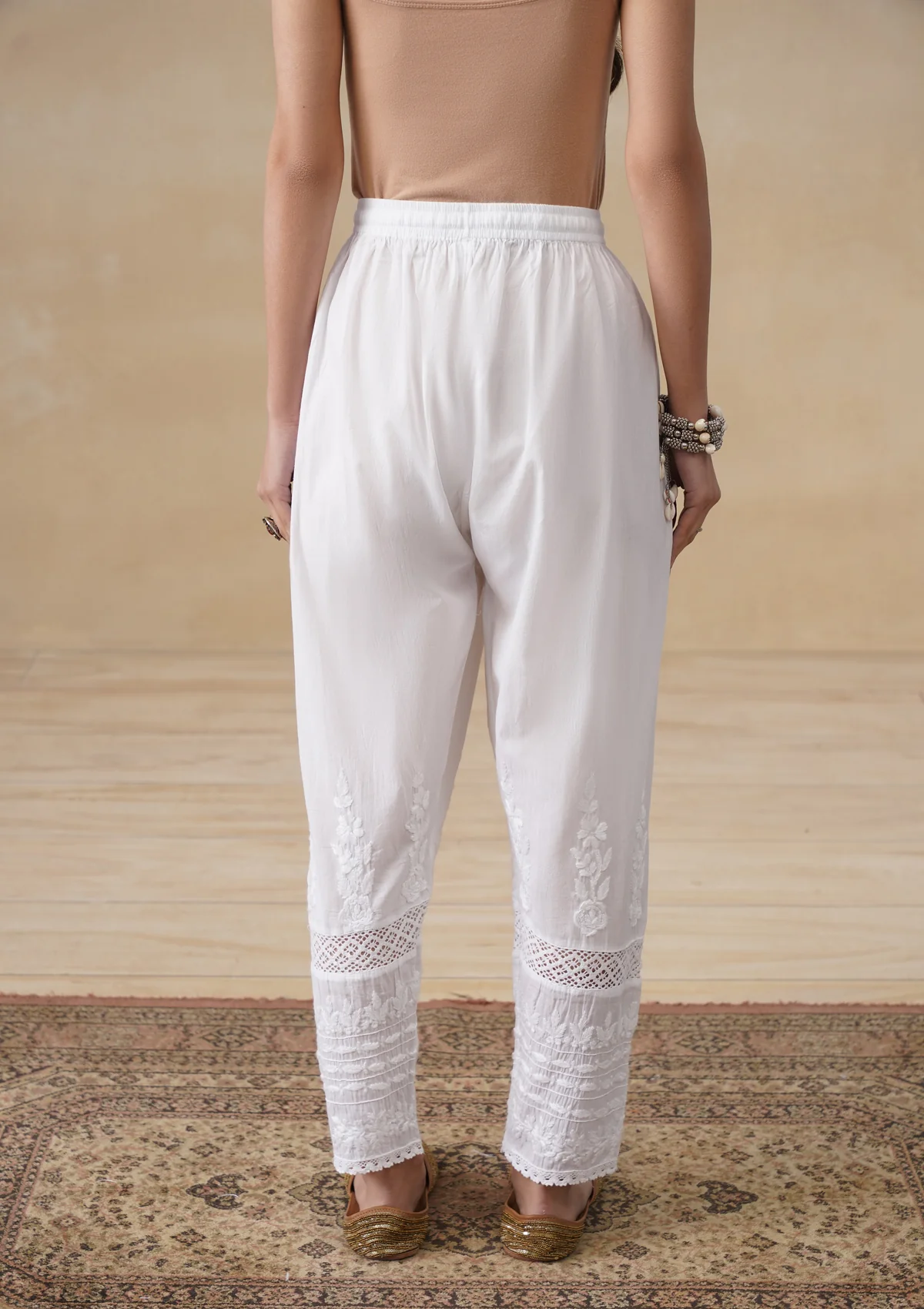 HOC Cotton Chikankari Solid Women's Pant - White - Image 6
