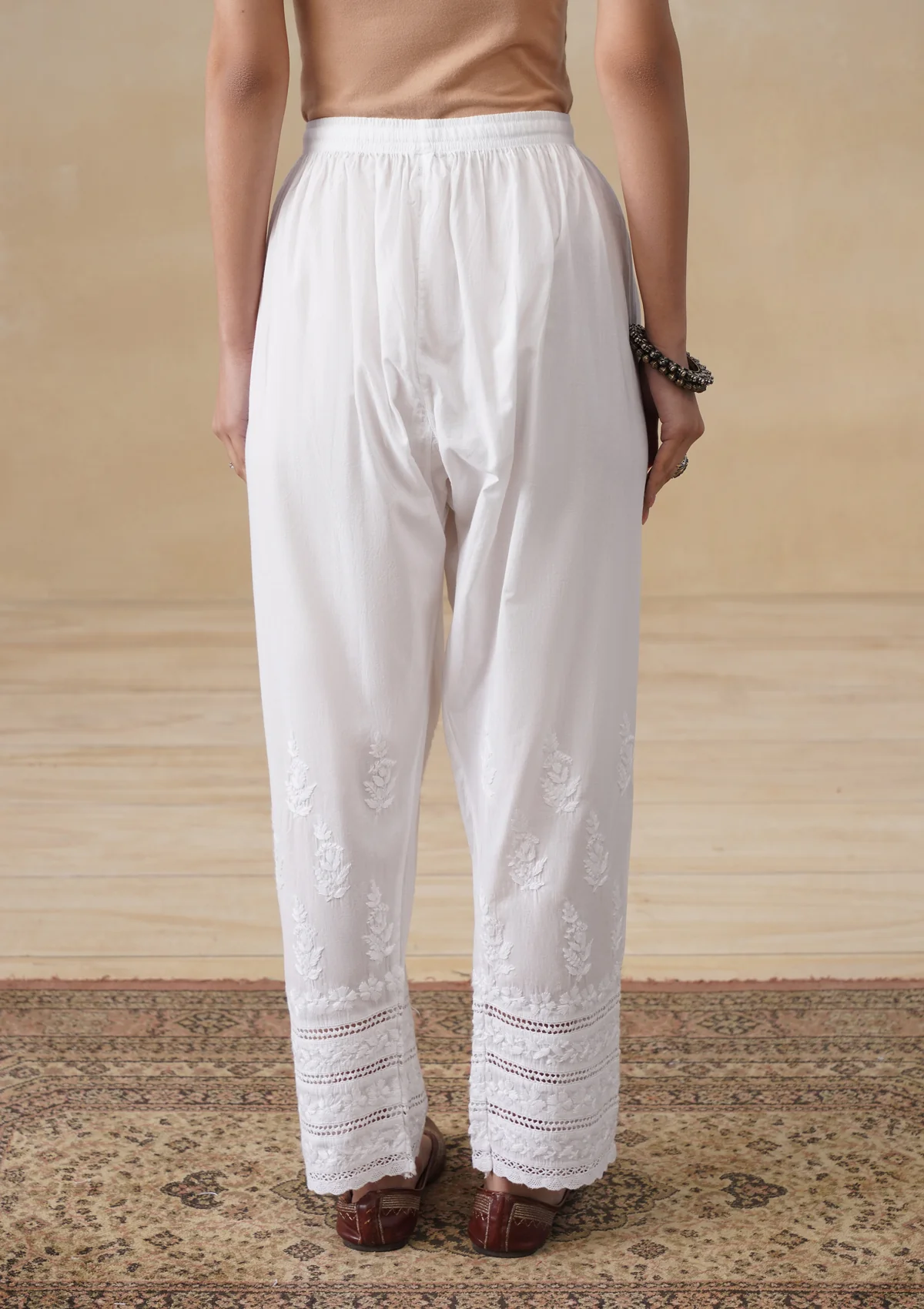 HOC Cotton Chikankari Solid Women's Pant - White - Image 6