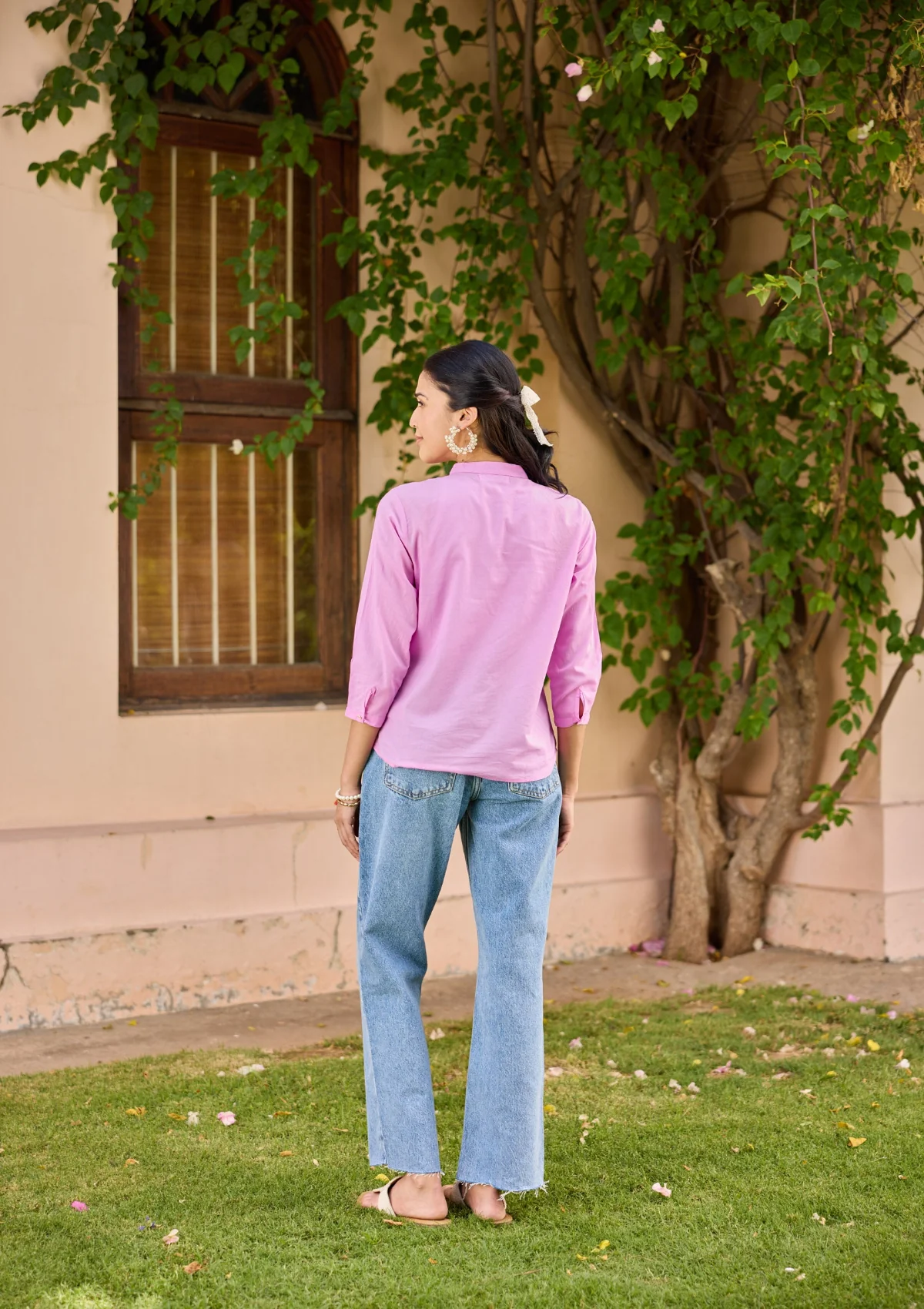 HOC Cotton Chikankari Solid Women's Shirt - Lavender - Image 5