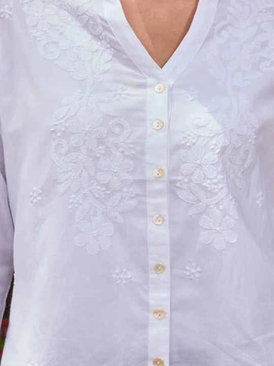 HOC Cotton Chikankari Solid Women's Shirt - White - Image 6