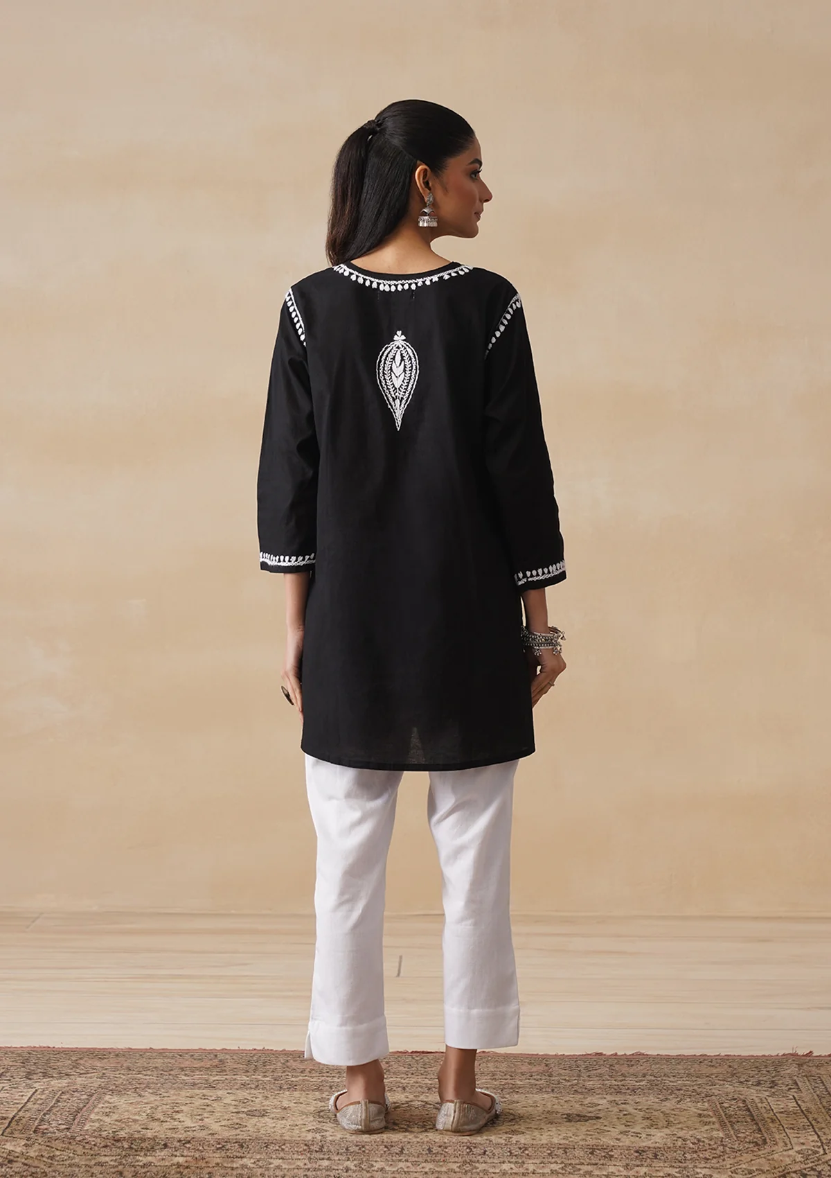 HOC Cotton Chikankari Solid Women's Short Kurta - Black - Image 10