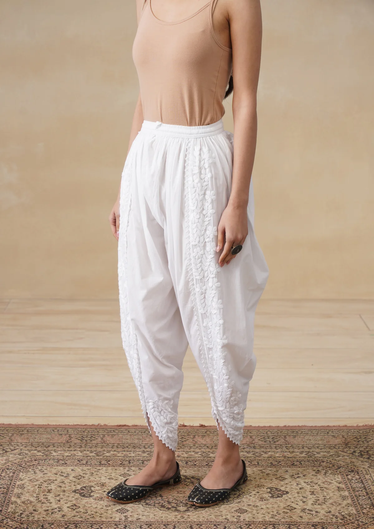 HOC Cotton Chikankari Solid Women's Tulip Salwar - White - Image 2