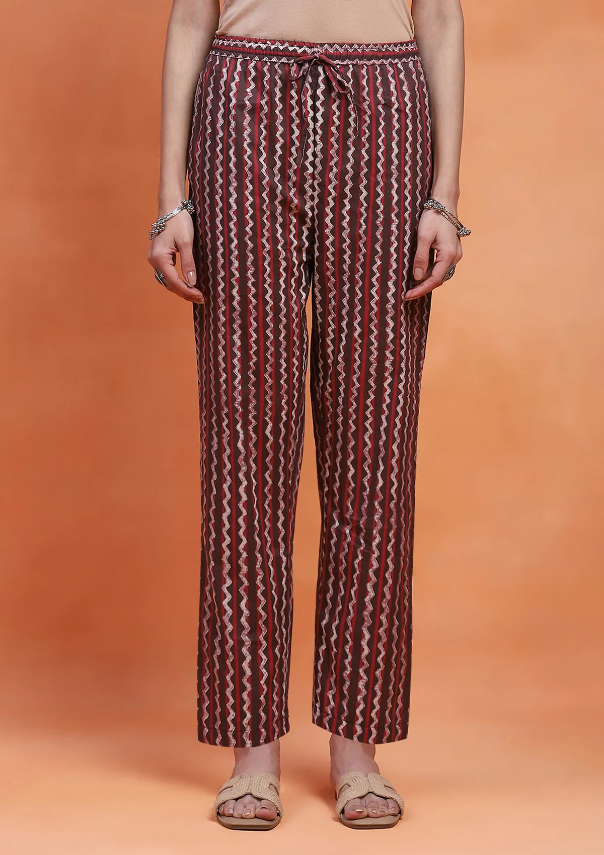 HOC Cotton Printed Women's Pant - Brown
