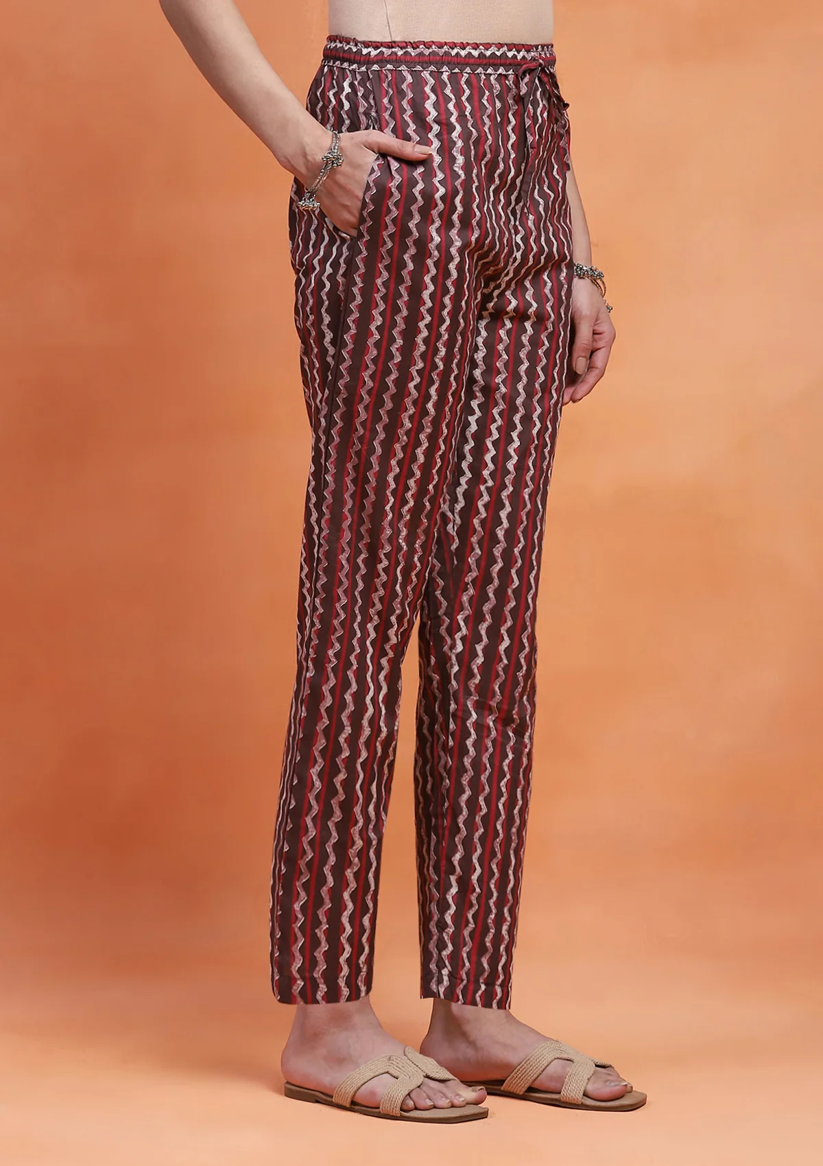 HOC Cotton Printed Women's Pant - Brown - Image 2
