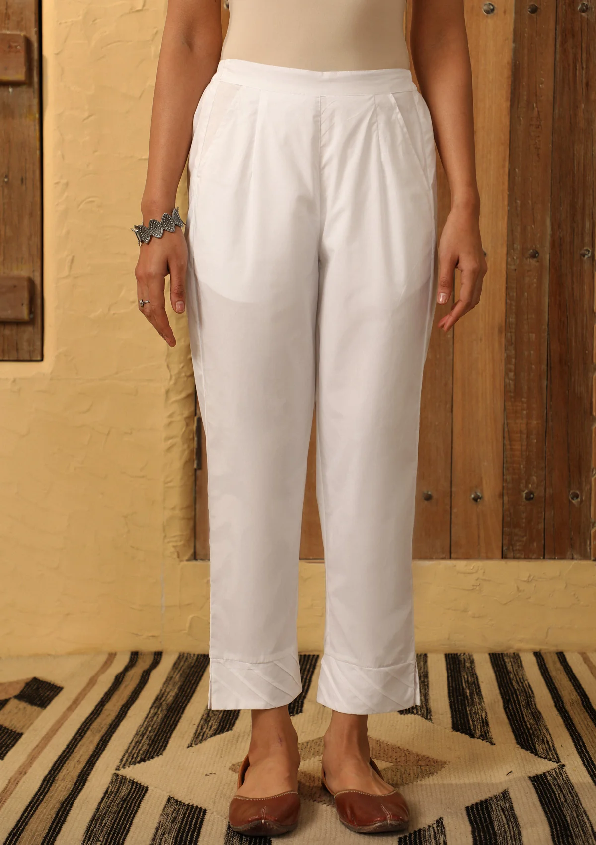 HOC Cotton Pintex Solid Women's Pants - White - Image 3