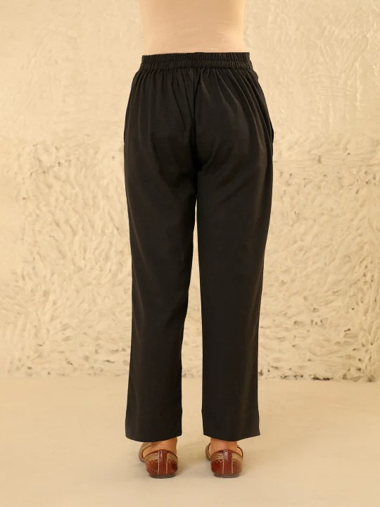 HOC Cotton Loom Women's Solid Tapered Pant - Black - Image 3