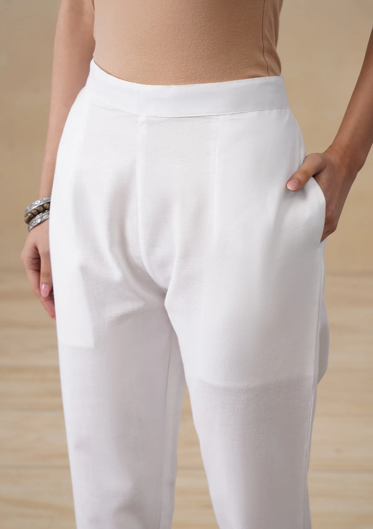 HOC Cotton Loom Women's Solid Tapered Pant - White - Image 5