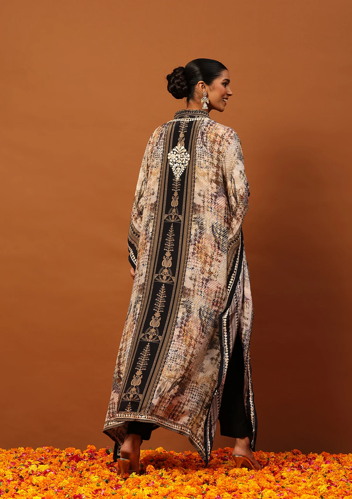 HOC Crepe Chikankari Printed Women's Kaftan -Brown - Image 5