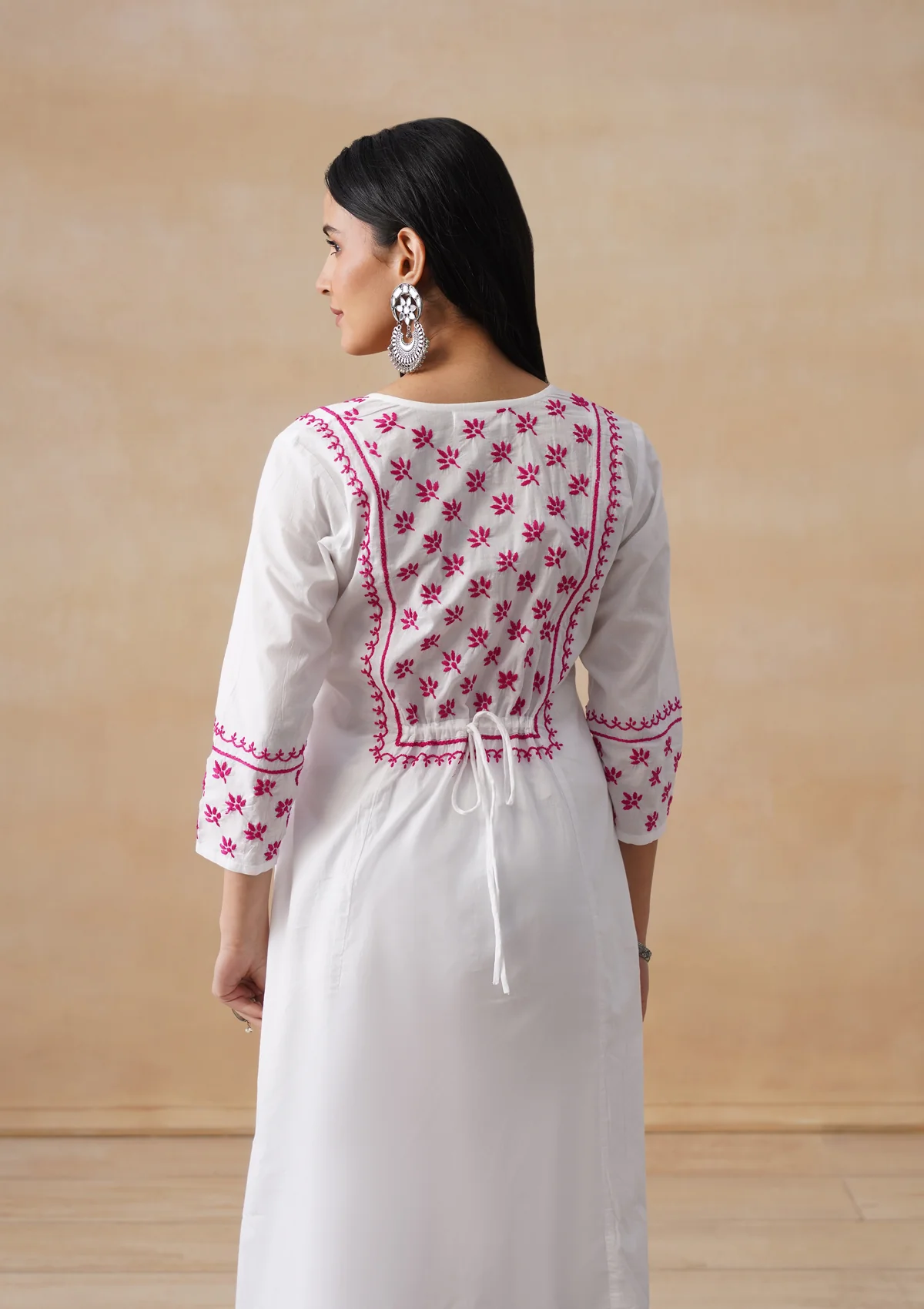 Sona Chikankari Solid A-Line Women's Long Kurta-White - Image 8
