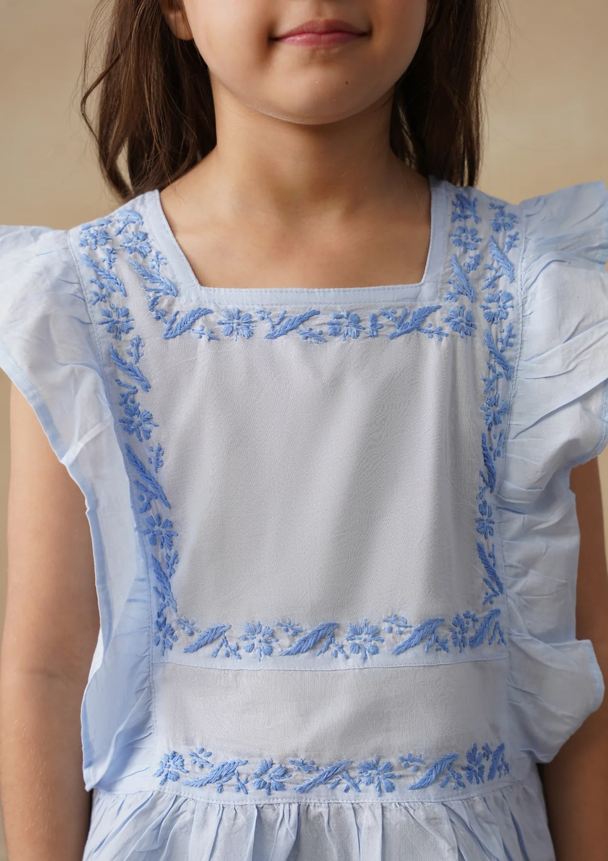 HOC Cotton Chikankari Solid Girls Short Top - Light Blue - Image 7