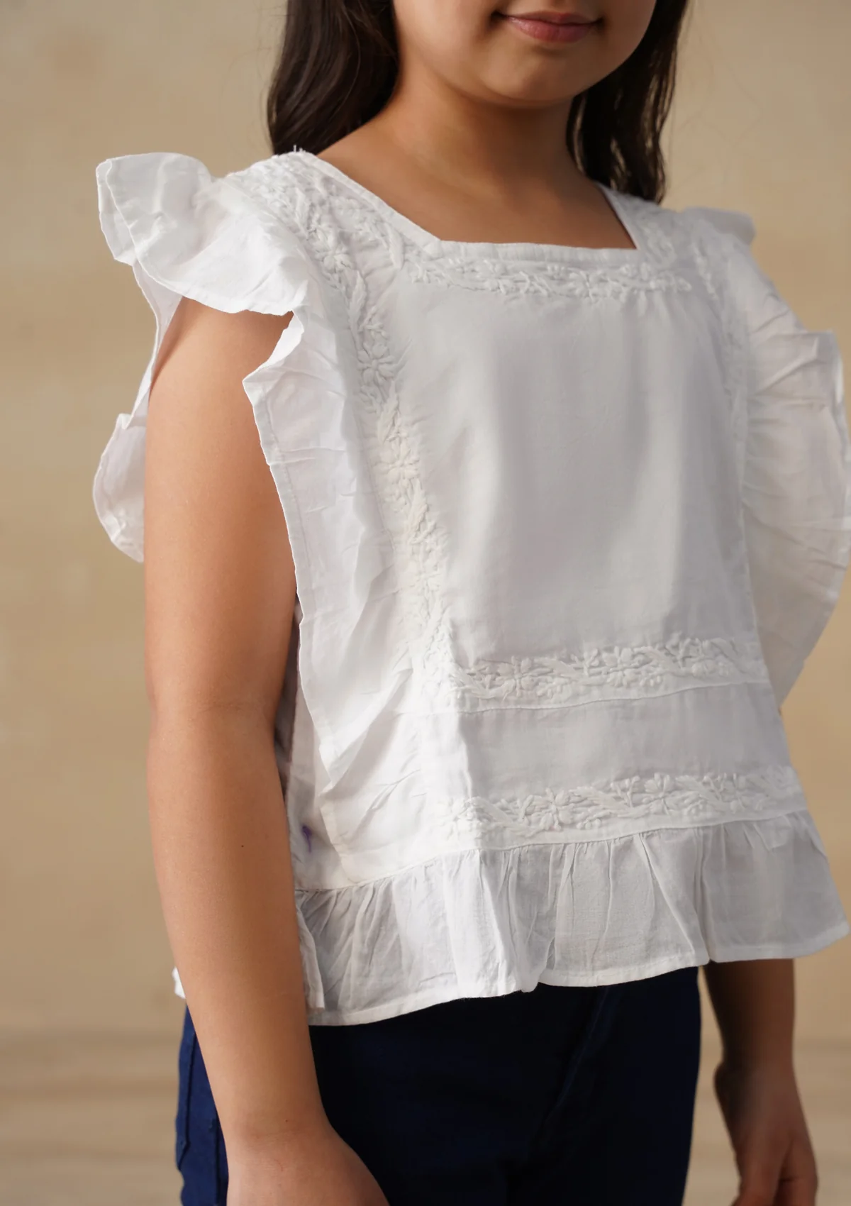 HOC Cotton Chikankari Solid Girls Short Top - White - Image 5