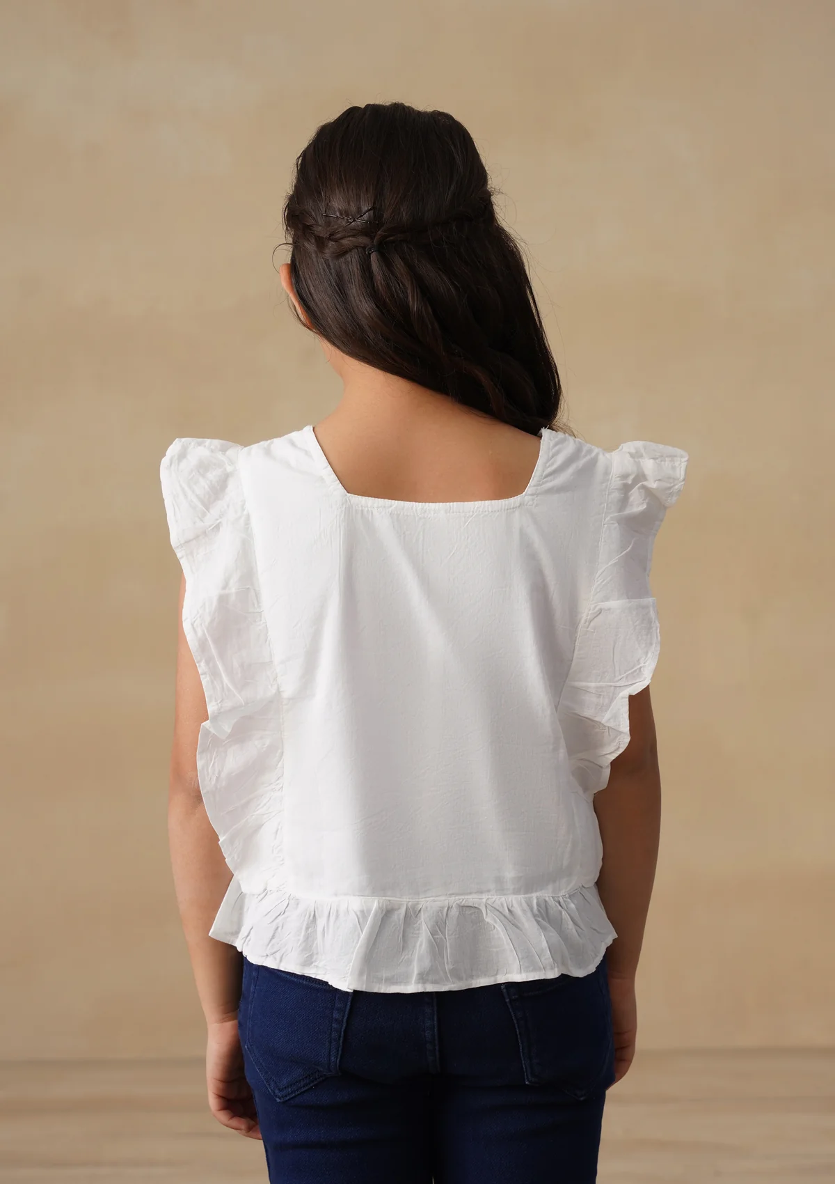 HOC Cotton Chikankari Solid Girls Short Top - White - Image 6