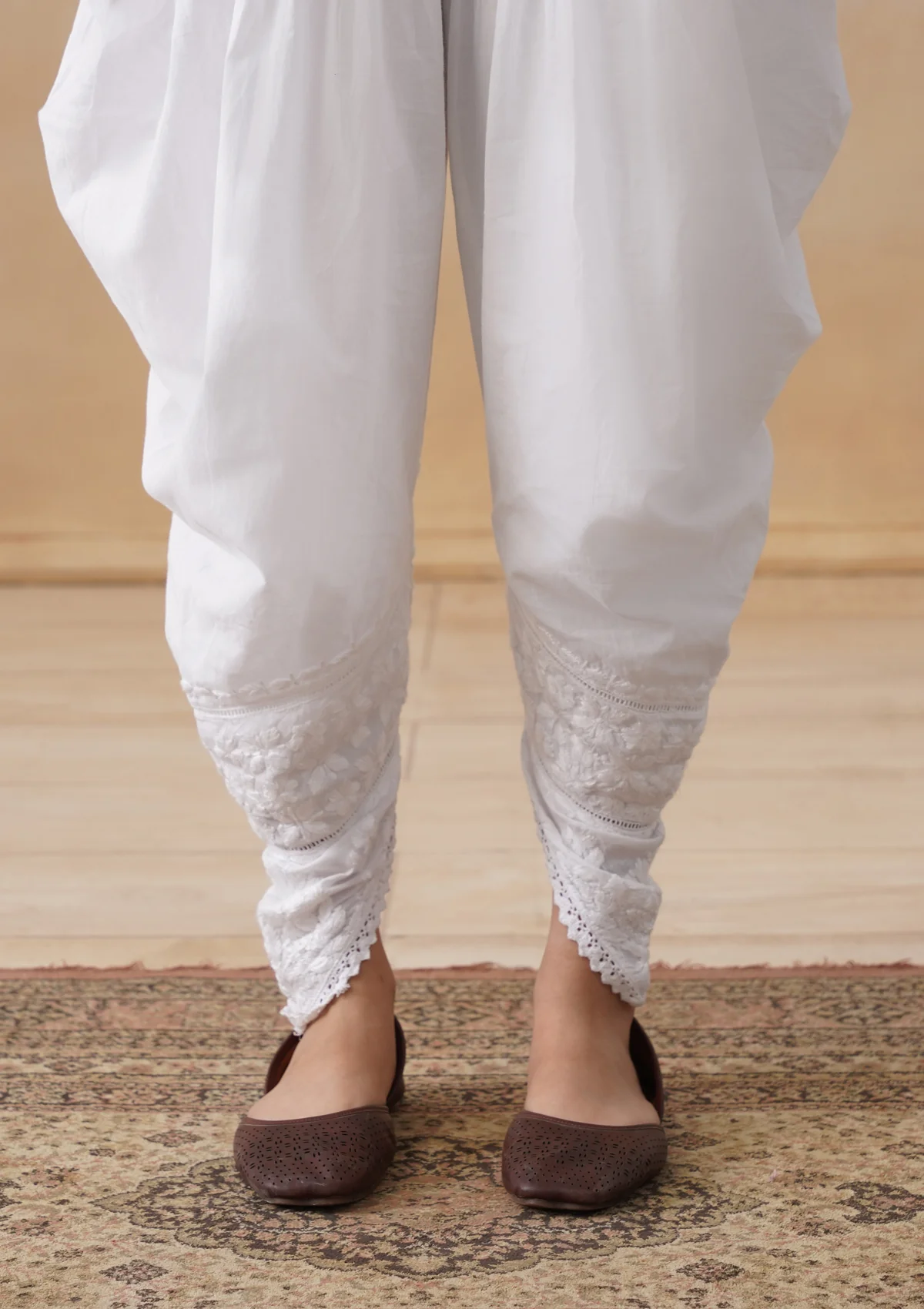 HOC Cotton Chikankari Solid Women's Dhoti Salwar - White - Image 3