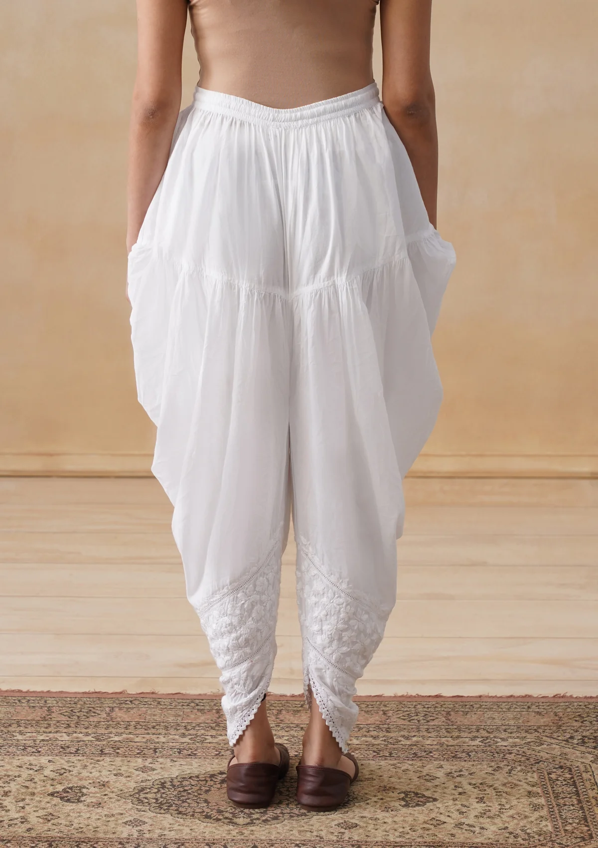 HOC Cotton Chikankari Solid Women's Dhoti Salwar - White - Image 4