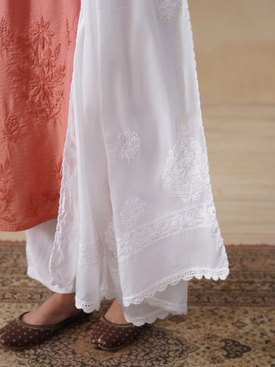 HOC Cotton Chikankari Solid Women's Dupatta - White - Image 4