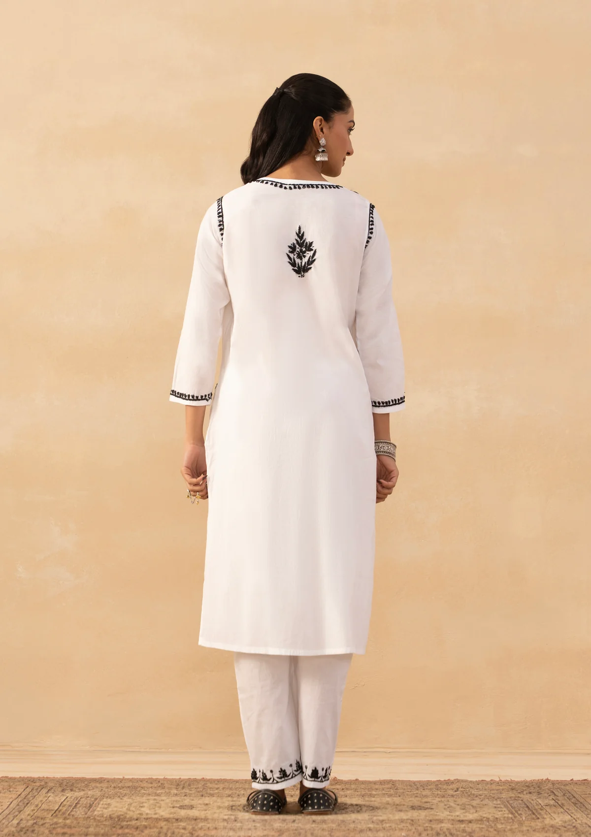 HOC Cotton Chikankari Solid Women's Long Kurta - White - Image 6