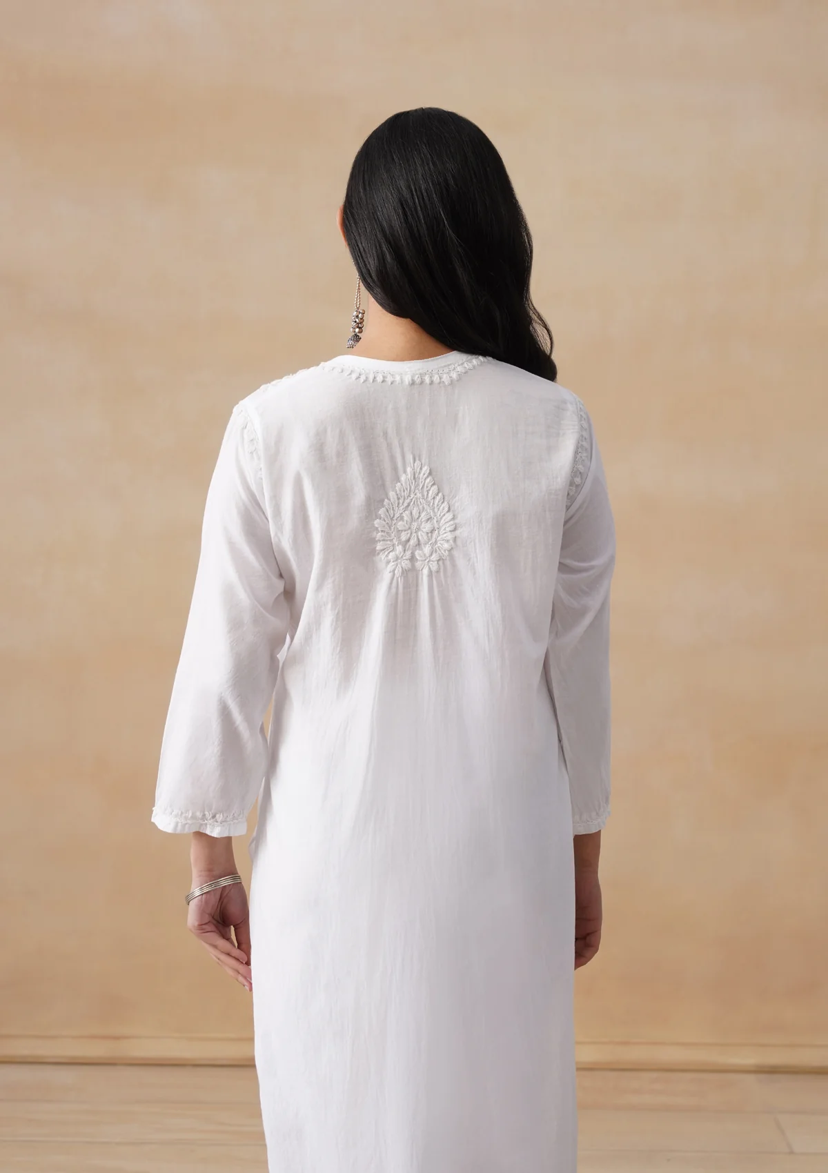 HOC Cotton Chikankari Solid Women's Long Kurta - White - Image 5