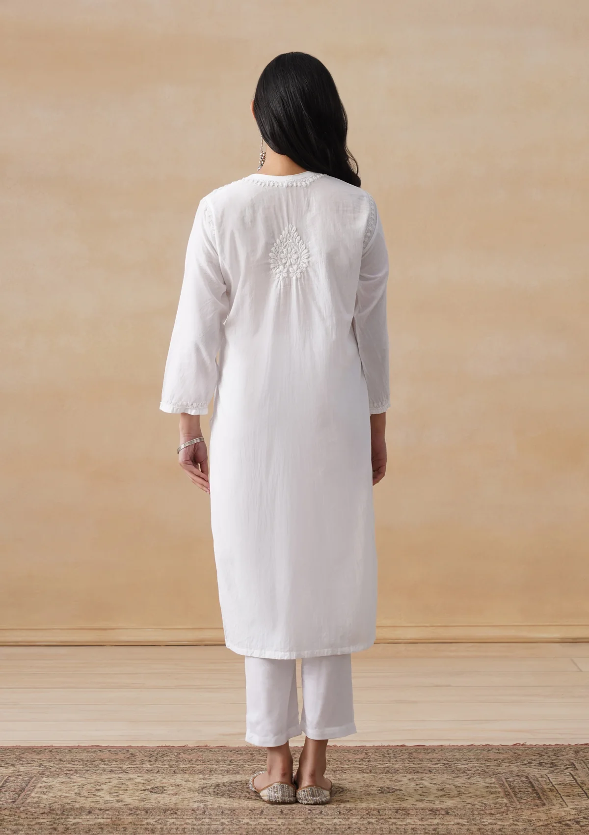 HOC Cotton Chikankari Solid Women's Long Kurta - White - Image 6