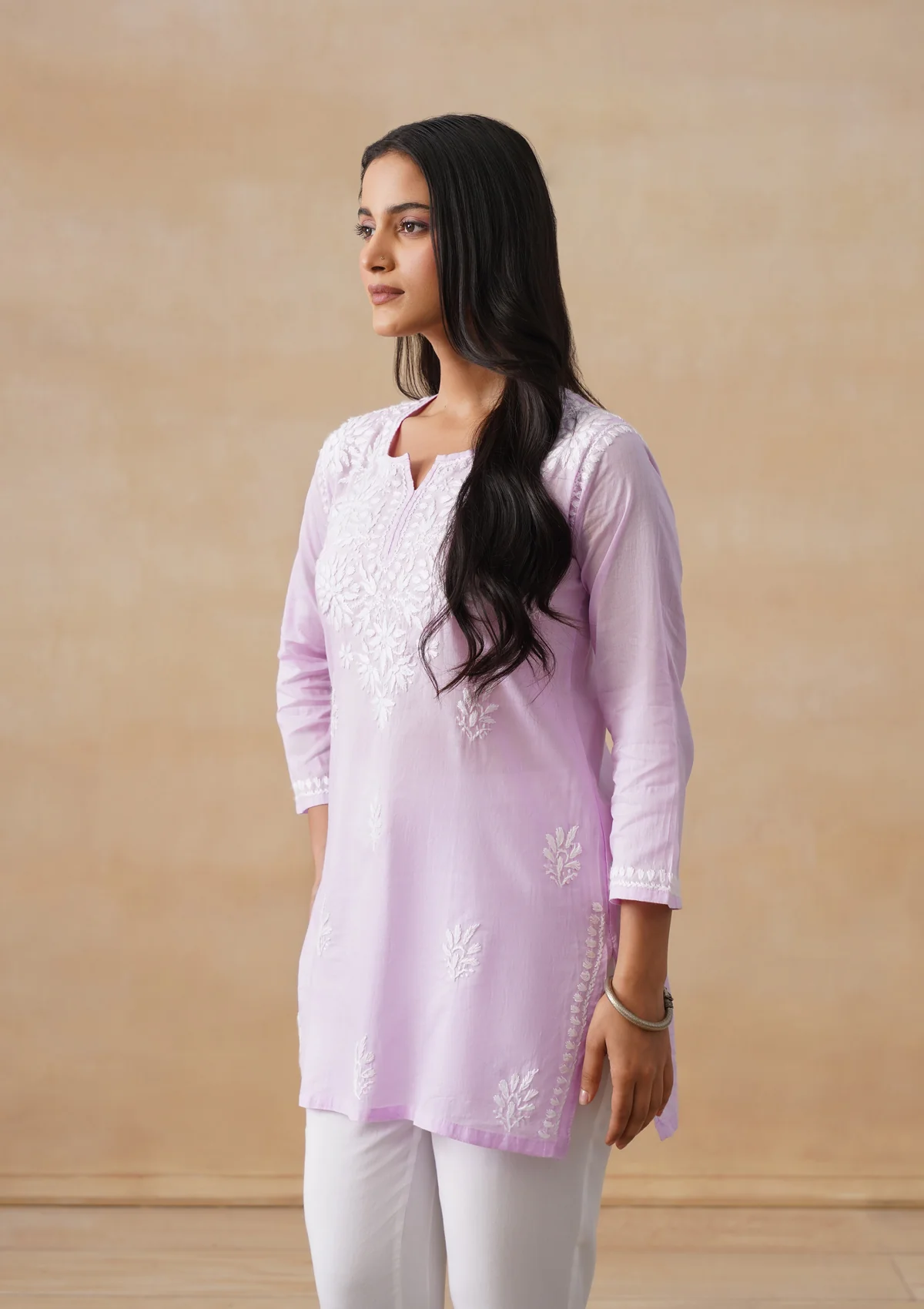 HOC Cotton Chikankari Solid Women's Short Kurta - Lavender - Image 7