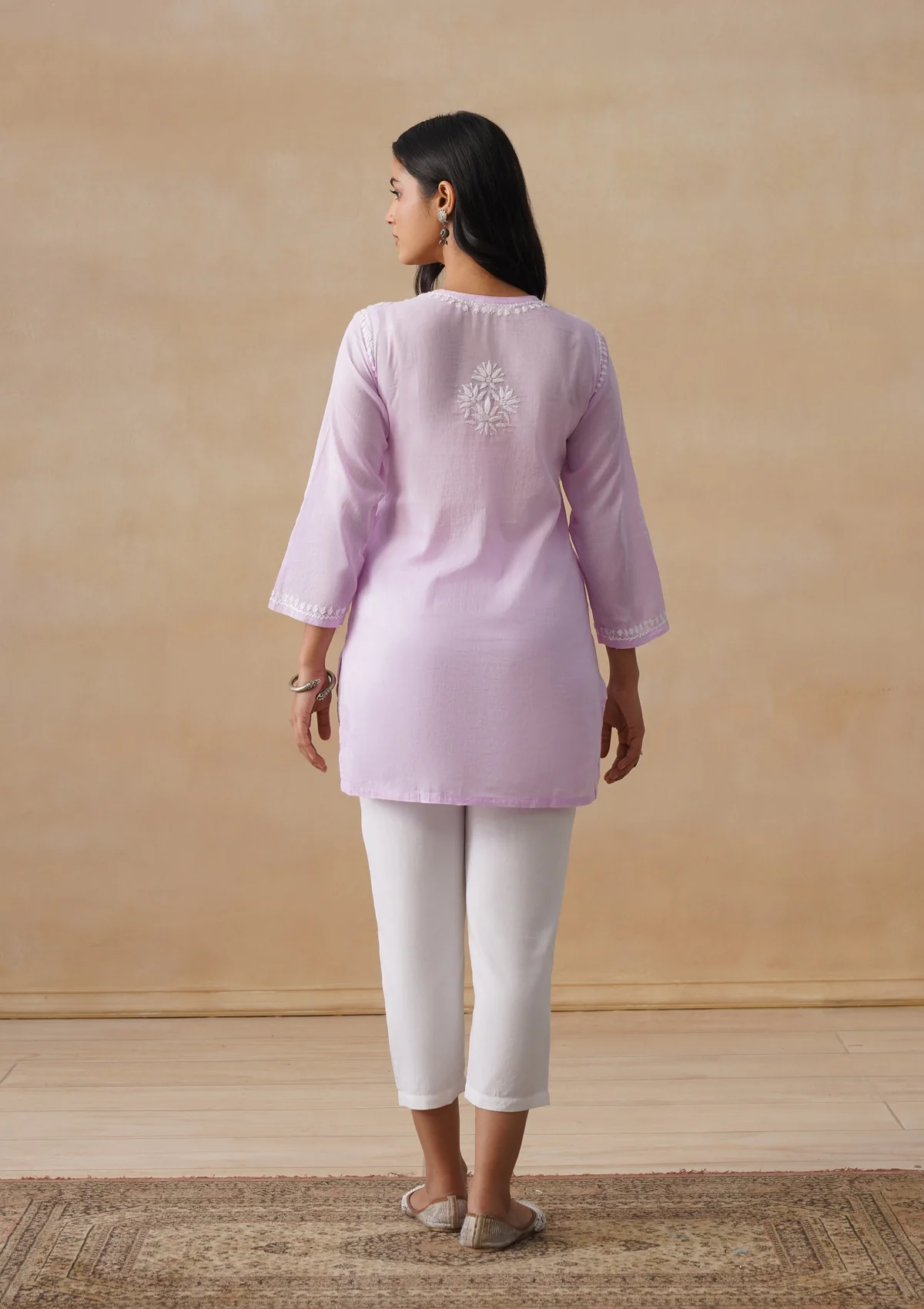 HOC Cotton Chikankari Solid Women's Short Kurta - Lavender - Image 9