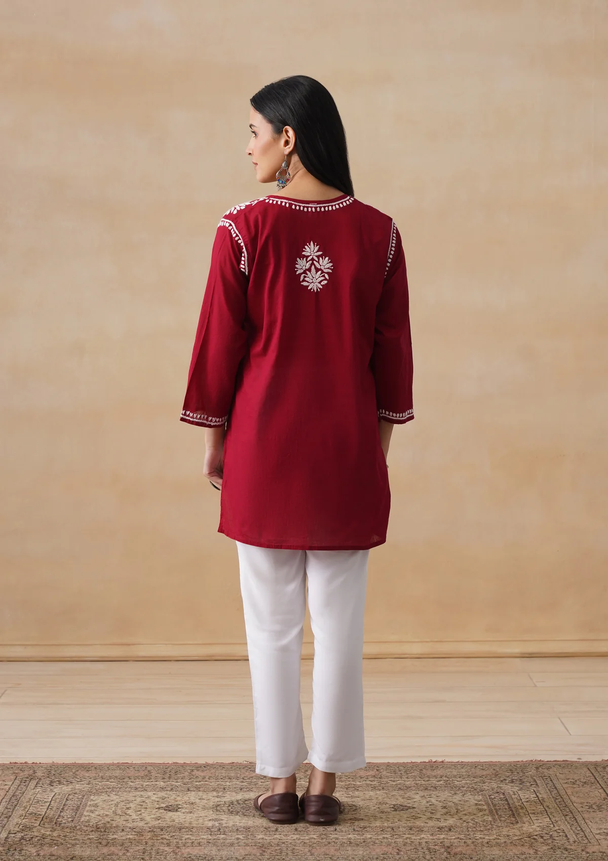 HOC Cotton Chikankari Solid Women's Short Kurta - Maroon - Image 9