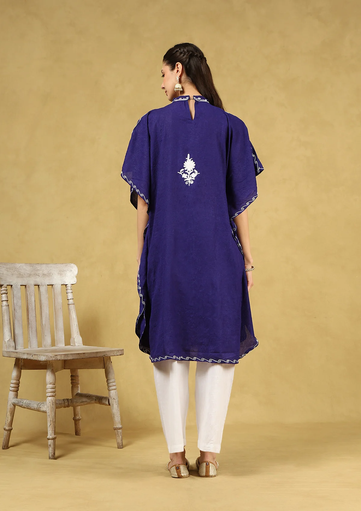HOC Crafts Aari Embroidered Cotton Solid Women's Kaftan - Blue - Image 6