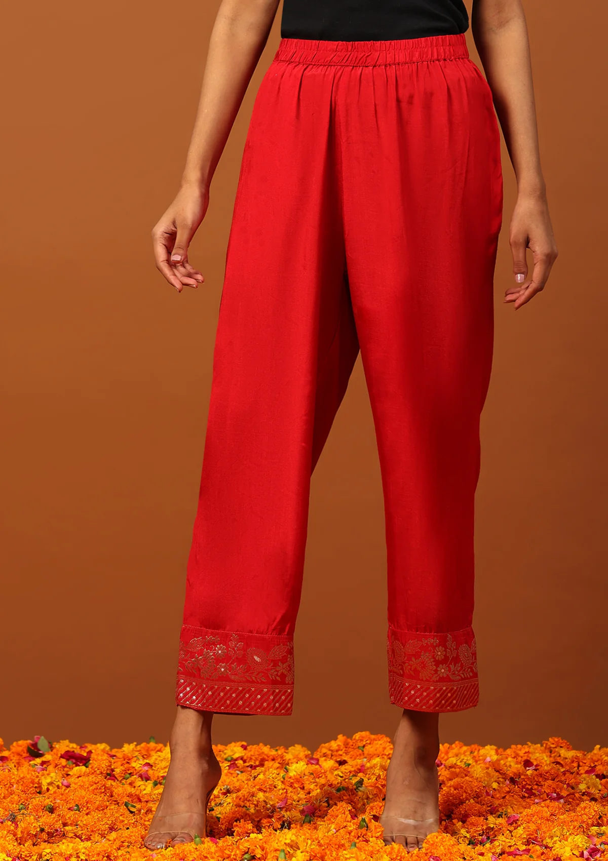 HOC Jacquard Silk Hand Embellished With Zari Women's Kaftan Set With Inner - Red - Image 6