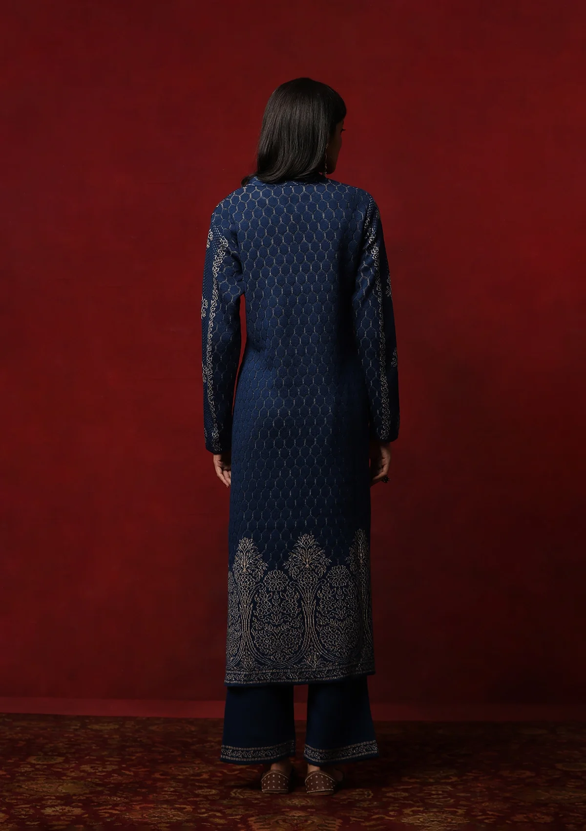 HOC Crafts Woollen Hand Embellished Solid Women's 3 PC Kurta Set- Blue - Image 7