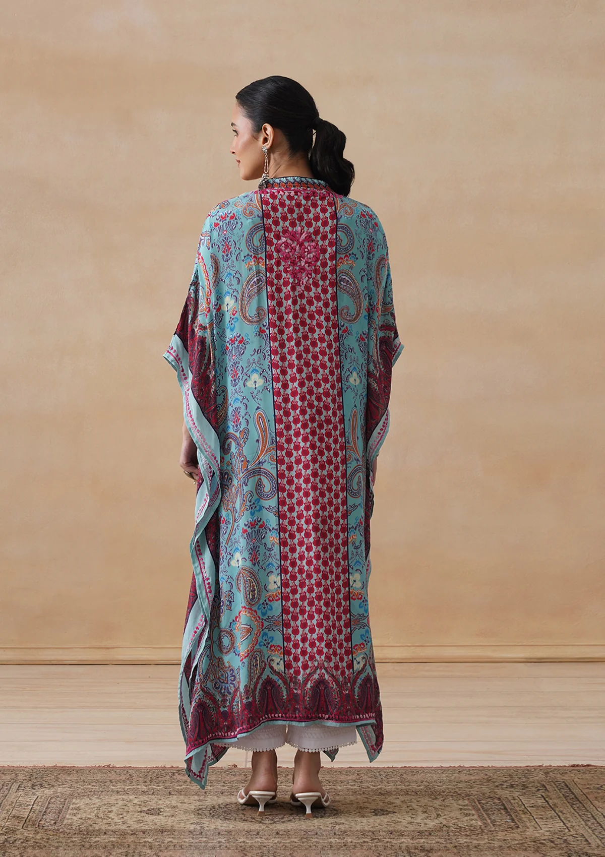 HOC Crepe Chikankari Printed Straight Women's Long Kaftan-Blue - Image 10