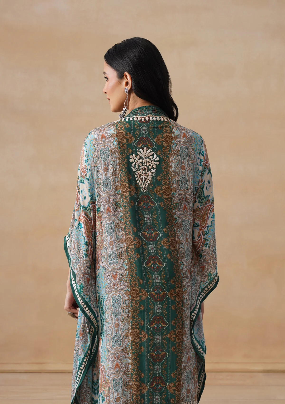 HOC Crepe Chikankari Printed Straight Women's Short Kaftan-Green - Image 8