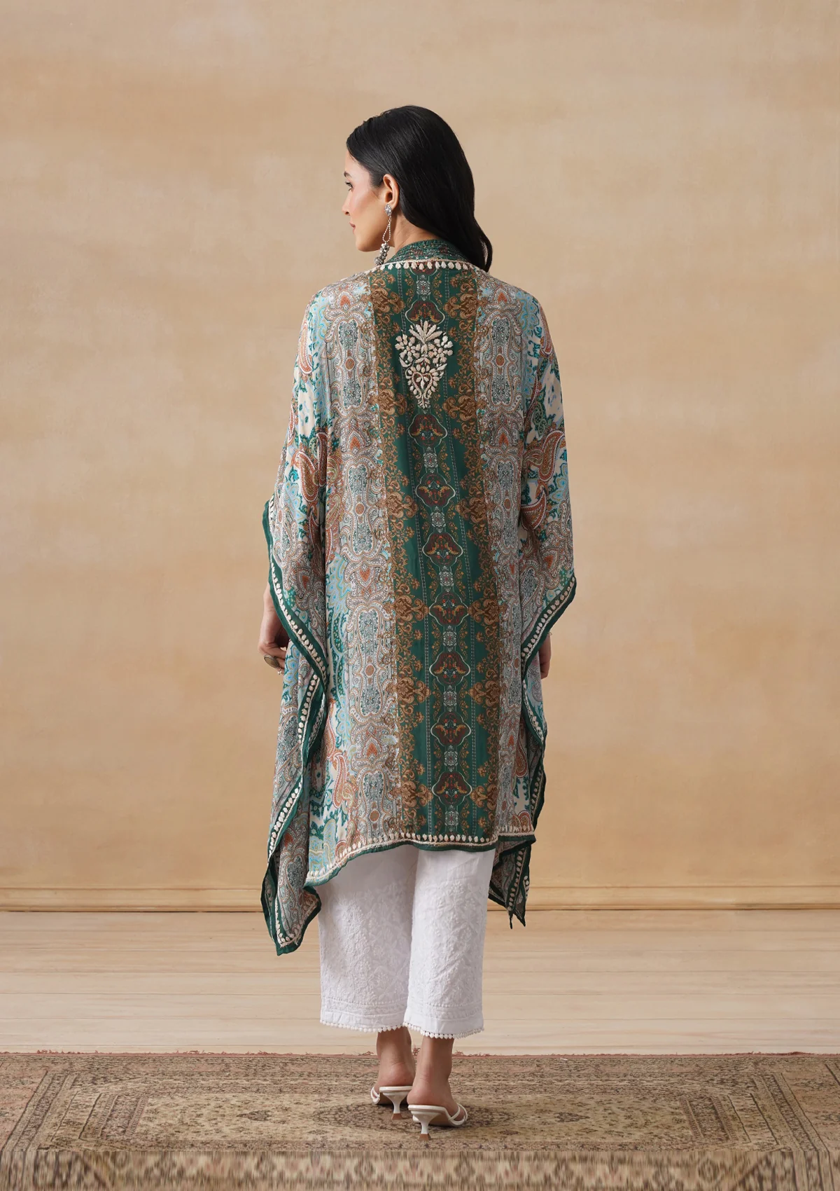HOC Crepe Chikankari Printed Straight Women's Short Kaftan-Green - Image 9