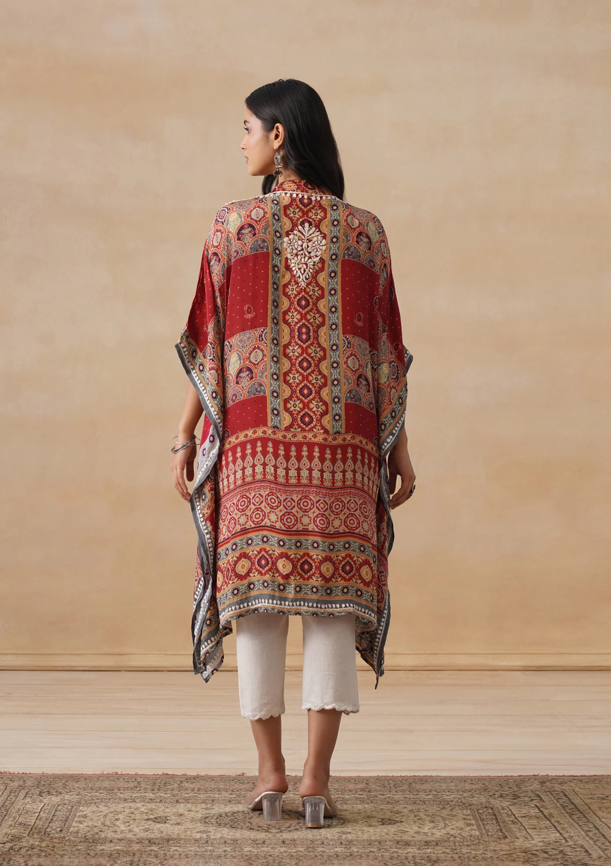 HOC Crepe Chikankari Printed Straight Women's Short Kaftan-Rust - Image 10