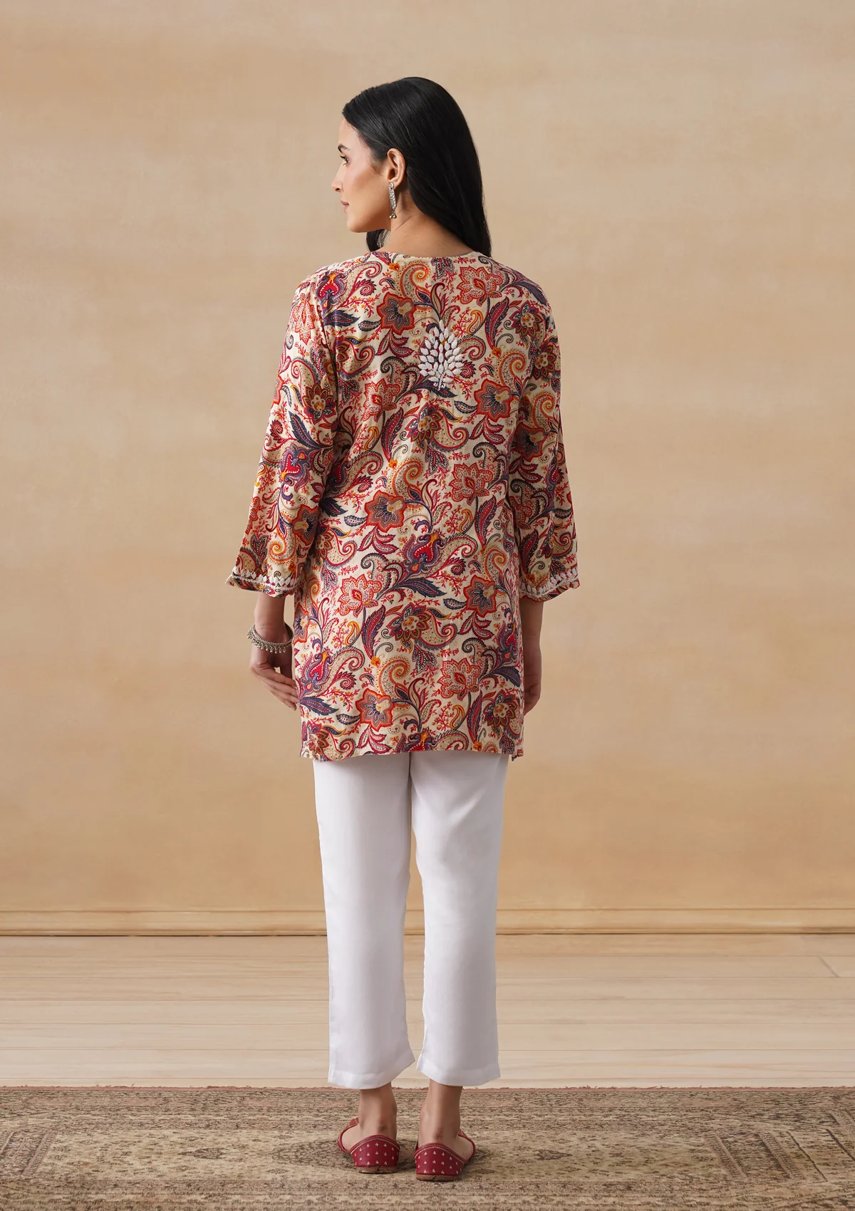HOC Rayon Chikankari Printed Women's Short Kurta - Off white - Image 9