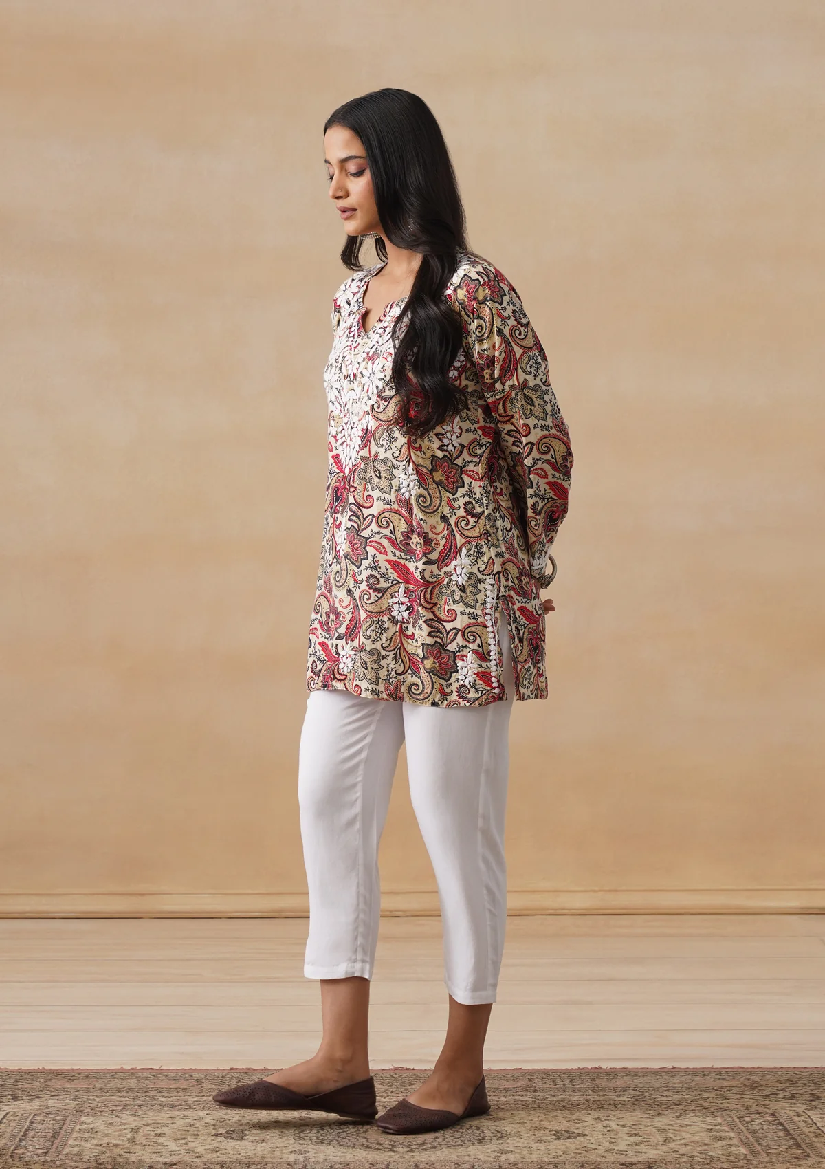 HOC Rayon Chikankari Printed Women's Short Kurta - Off white - Image 5