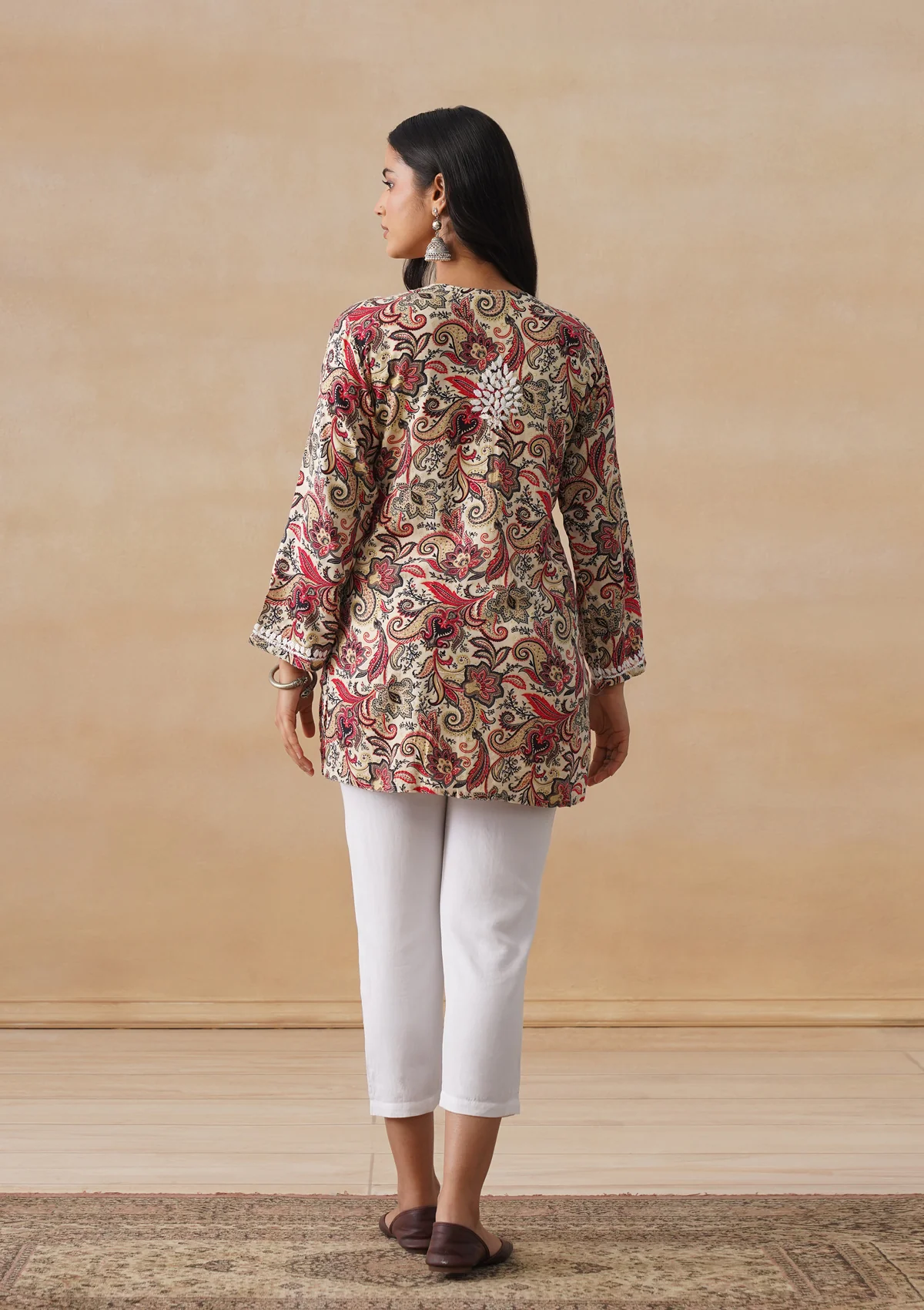 HOC Rayon Chikankari Printed Women's Short Kurta - Off white - Image 9