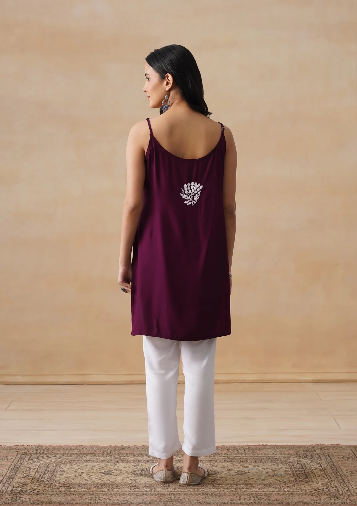 HOC Rayon Chikankari Solid Women's Short Kurta - Wine - Image 11