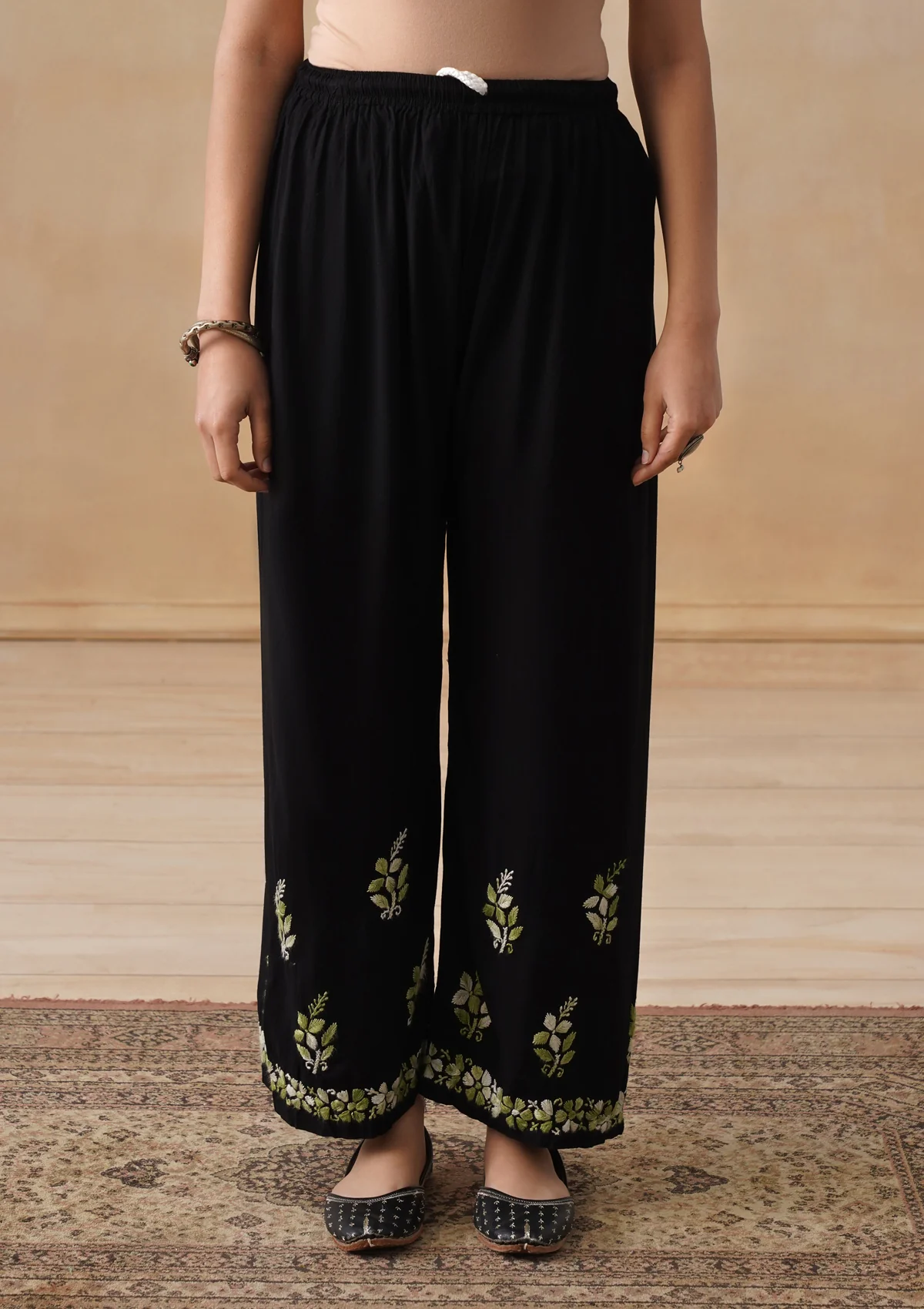 HOC Rayon Chikankari Solid Women's 2 PC Long Kurta Set - Black - Image 7