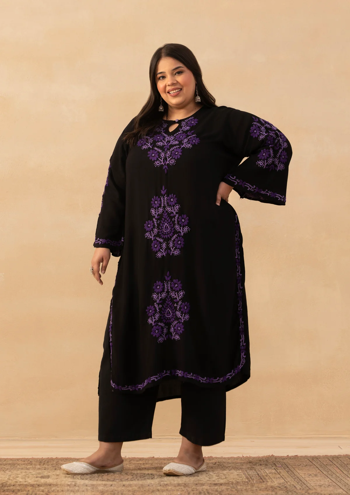 HOC Rayon Chikankari Solid Women's Long Kurta - Black - Image 7